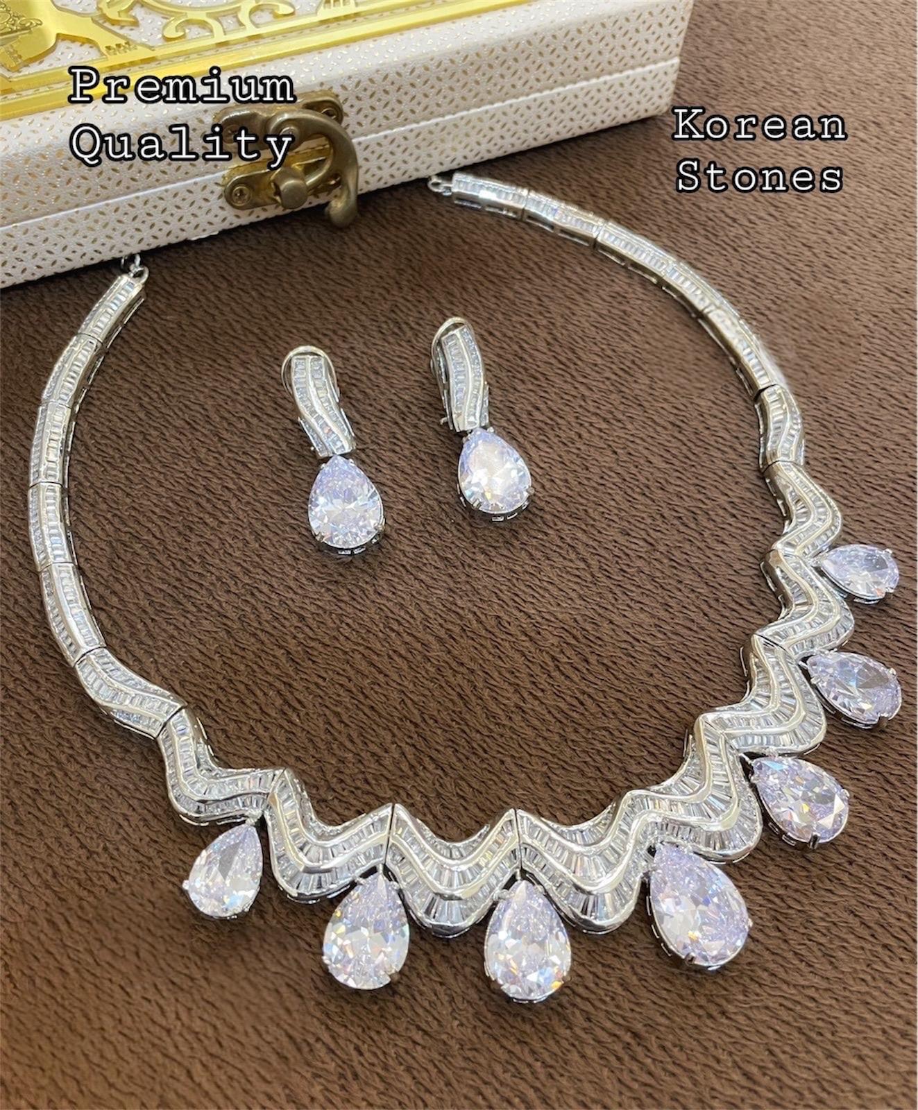 BVLGARI inspired diamond statement necklace set with earrings/celebrity jewelry/statement necklace/Western jewelry/Priyanka Chopra necklace