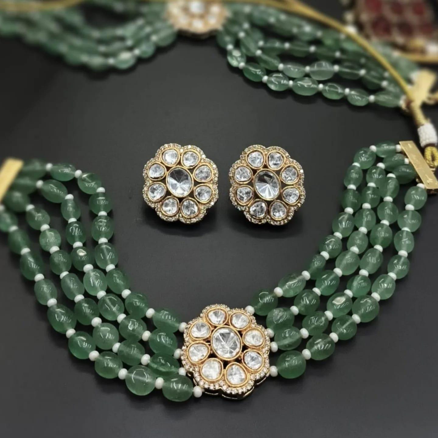 Mossanite polki choker set with studs / polki choker set
