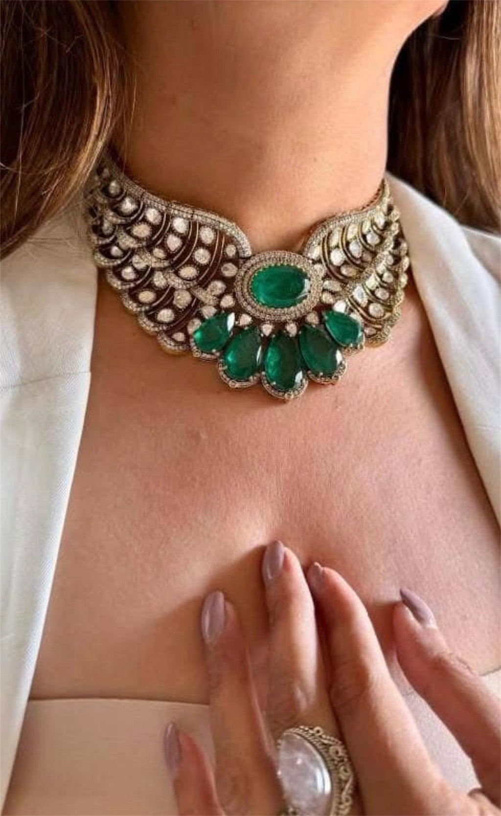 Designer Moissanite Polki Doublet Stone set with earrings,statement necklace,fusion necklace,Indian jewelry,bridal jewelry,wedding jewelry