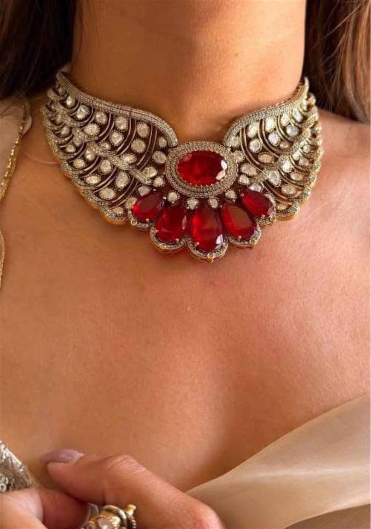 Designer Moissanite Polki Doublet Stone set with earrings,statement necklace,fusion necklace,Indian jewelry,bridal jewelry,wedding jewelry