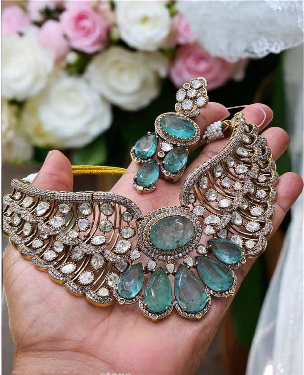 Designer Moissanite Polki Doublet Stone set with earrings,statement necklace,fusion necklace,Indian jewelry,bridal jewelry,wedding jewelry