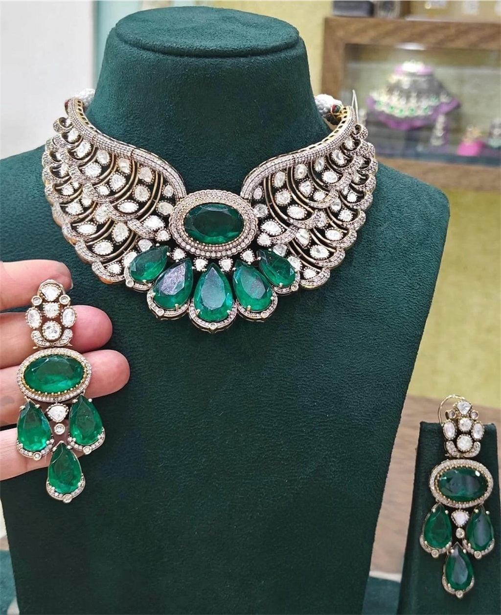 Designer Moissanite Polki Doublet Stone set with earrings,statement necklace,fusion necklace,Indian jewelry,bridal jewelry,wedding jewelry