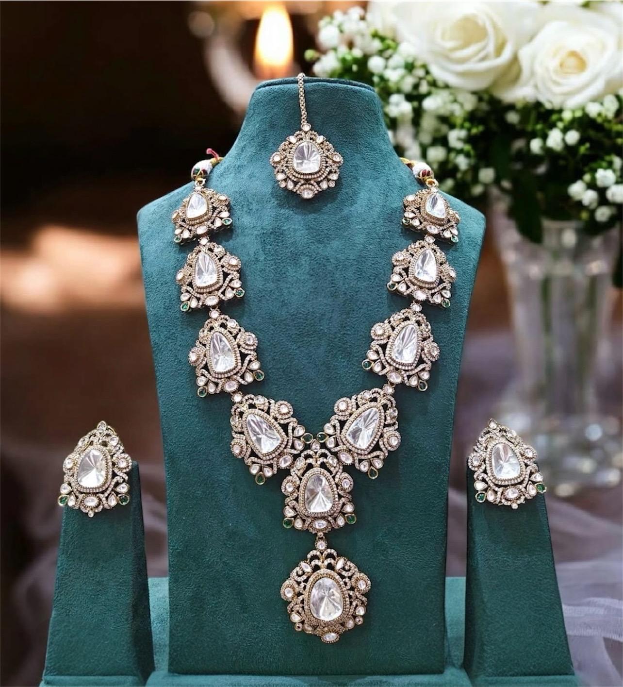 Sabyasachi inspired Premium Moissanite polki Kundan Necklace,Bollywood Designer Statement necklace,Indian Pakistani bridal wedding jewelry