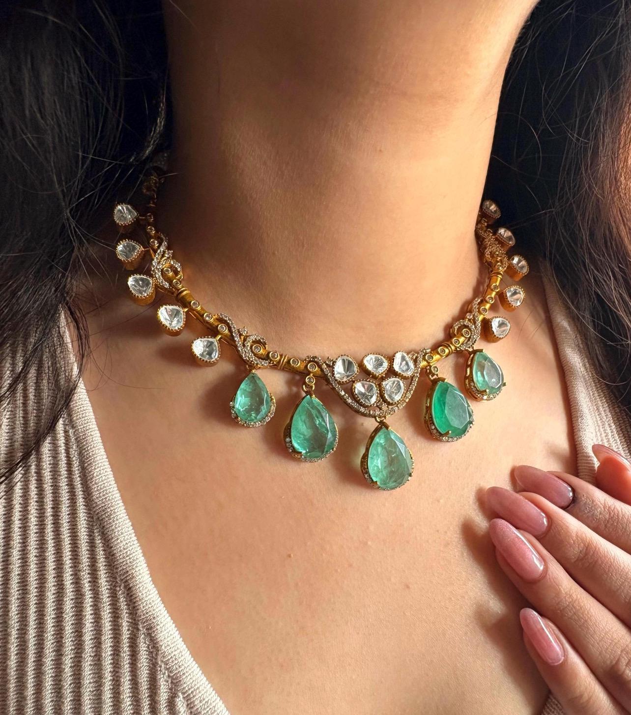 Sabyasachi inspired Victorian style uncut moissanite polki necklace set/Statement Indian Bridal Ambani wedding pakistani celebrity jewelry
