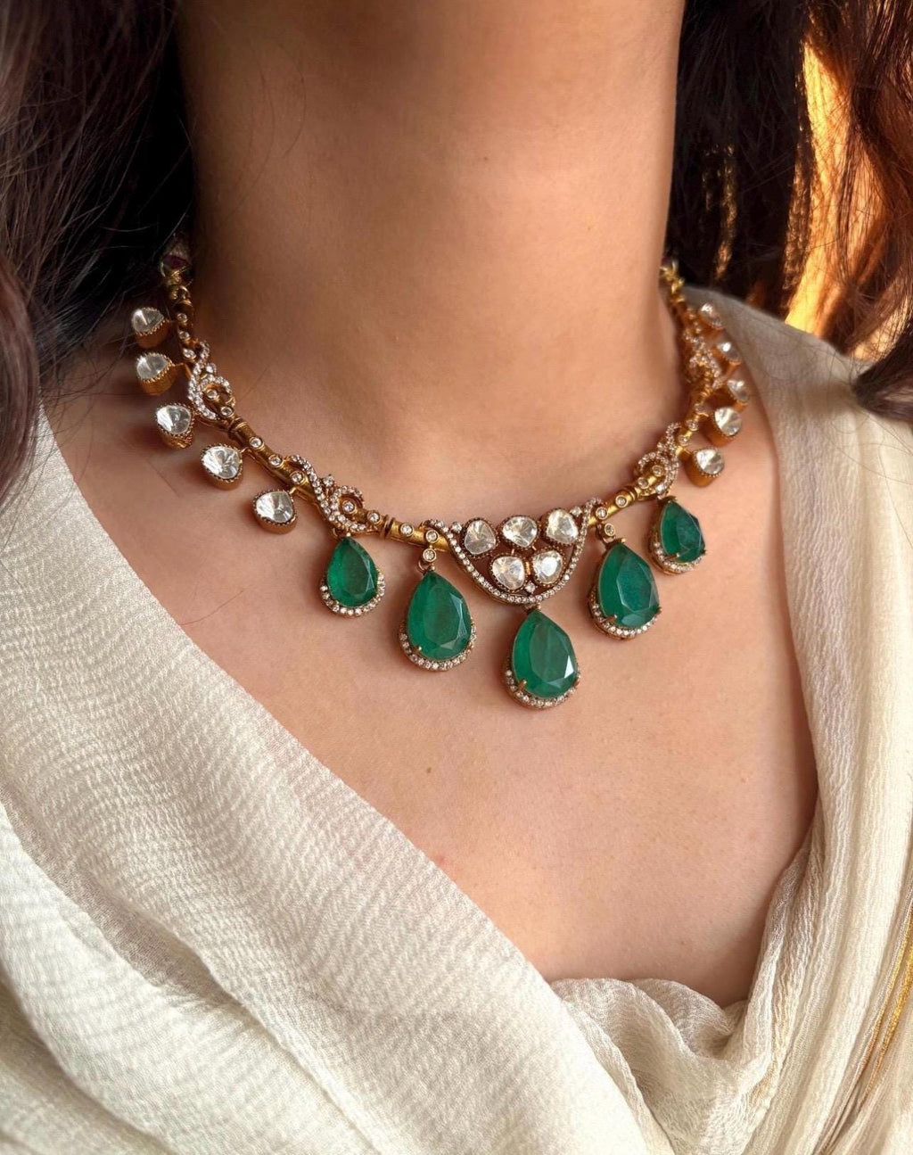 Sabyasachi inspired Victorian style uncut moissanite polki necklace set/Statement Indian Bridal Ambani wedding pakistani celebrity jewelry