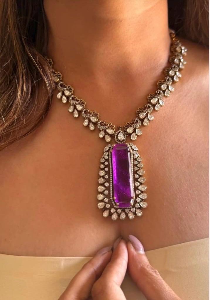 Victorian Doublet Stone Moissanite Polki Wedding Jewelry Necklace Set with Earings,Statement Sabyasachi necklace,Indian Pakistani bridal set