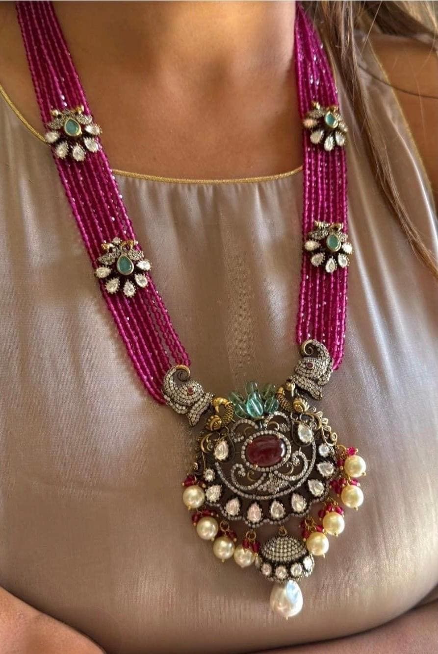 Jadau Kundan long multi string Necklace Mala Set with earrings/Sabyasachi Inspired elephant Jewelry/Bollywood Jewelry/Statement necklace