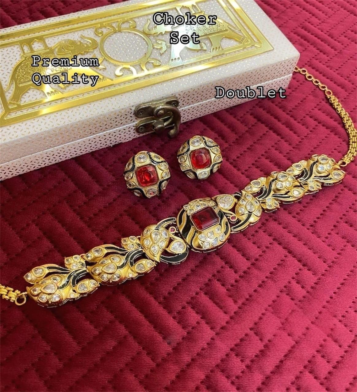 Kareena Kapoor inspired uncut kundan doublet choker gold finish set with stud earrings/Festive Wedding Bridal Indian Pakistani statement set