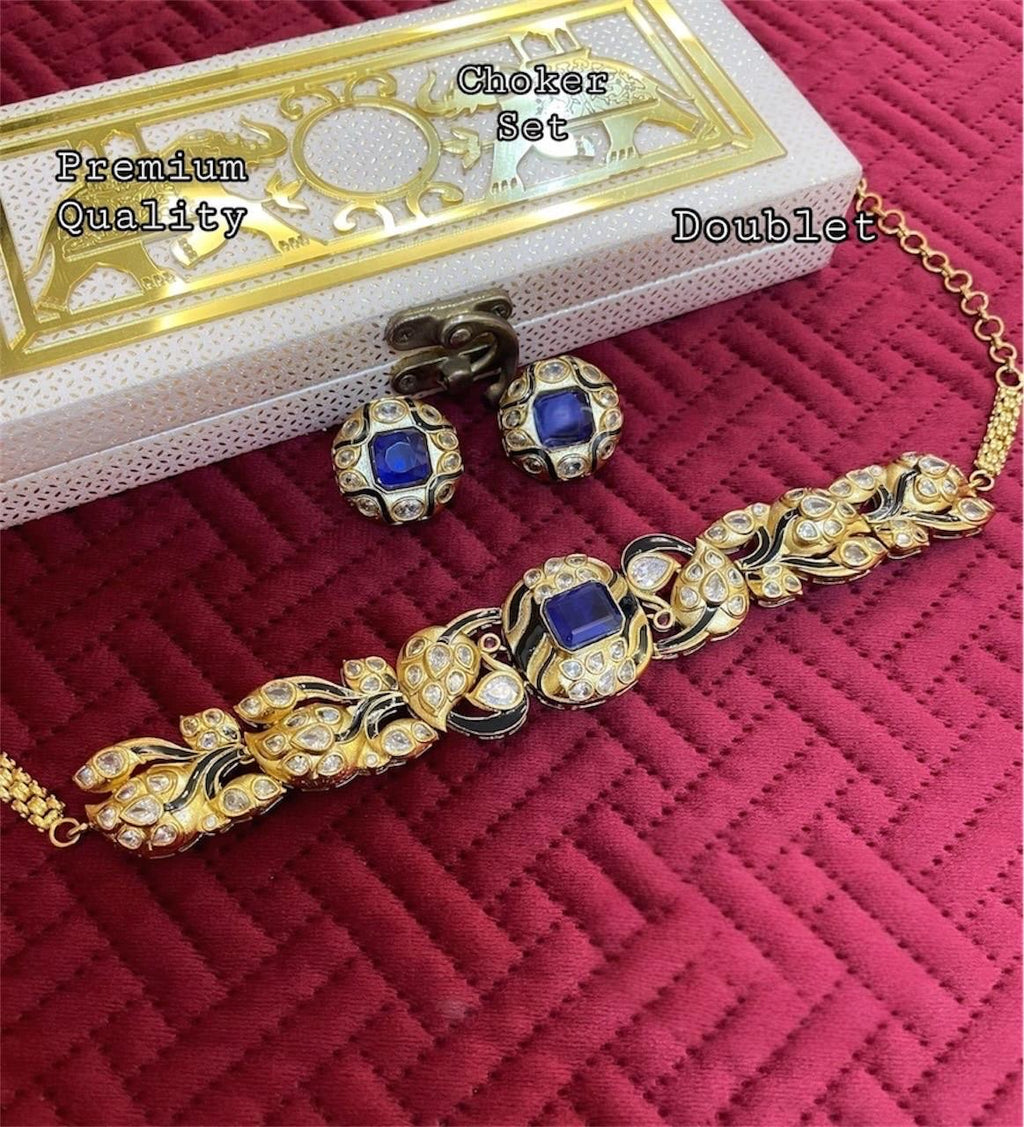 Kareena Kapoor inspired uncut kundan doublet choker gold finish set with stud earrings/Festive Wedding Bridal Indian Pakistani statement set