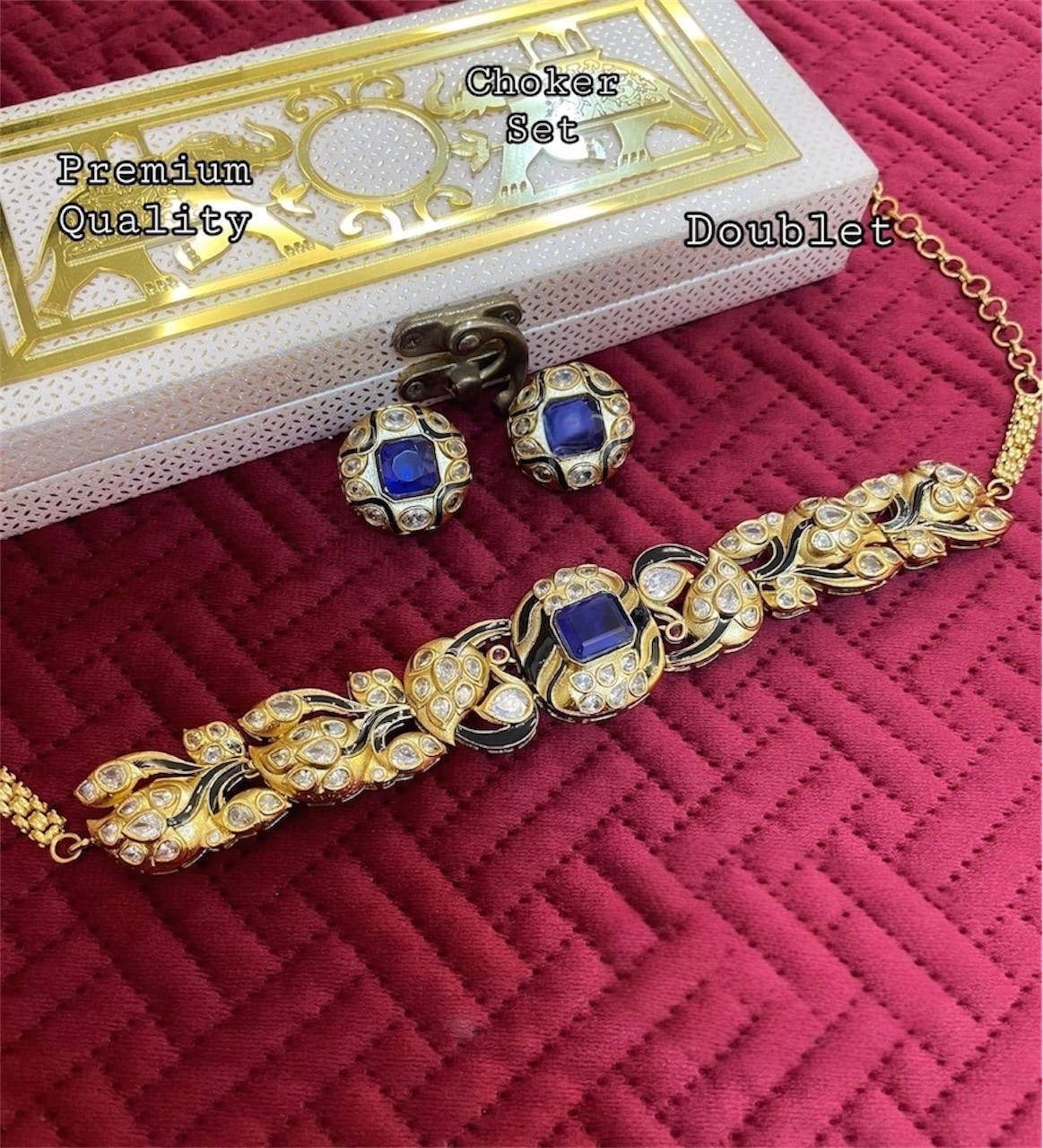 Kareena Kapoor inspired uncut kundan doublet choker gold finish set with stud earrings/Festive Wedding Bridal Indian Pakistani statement set