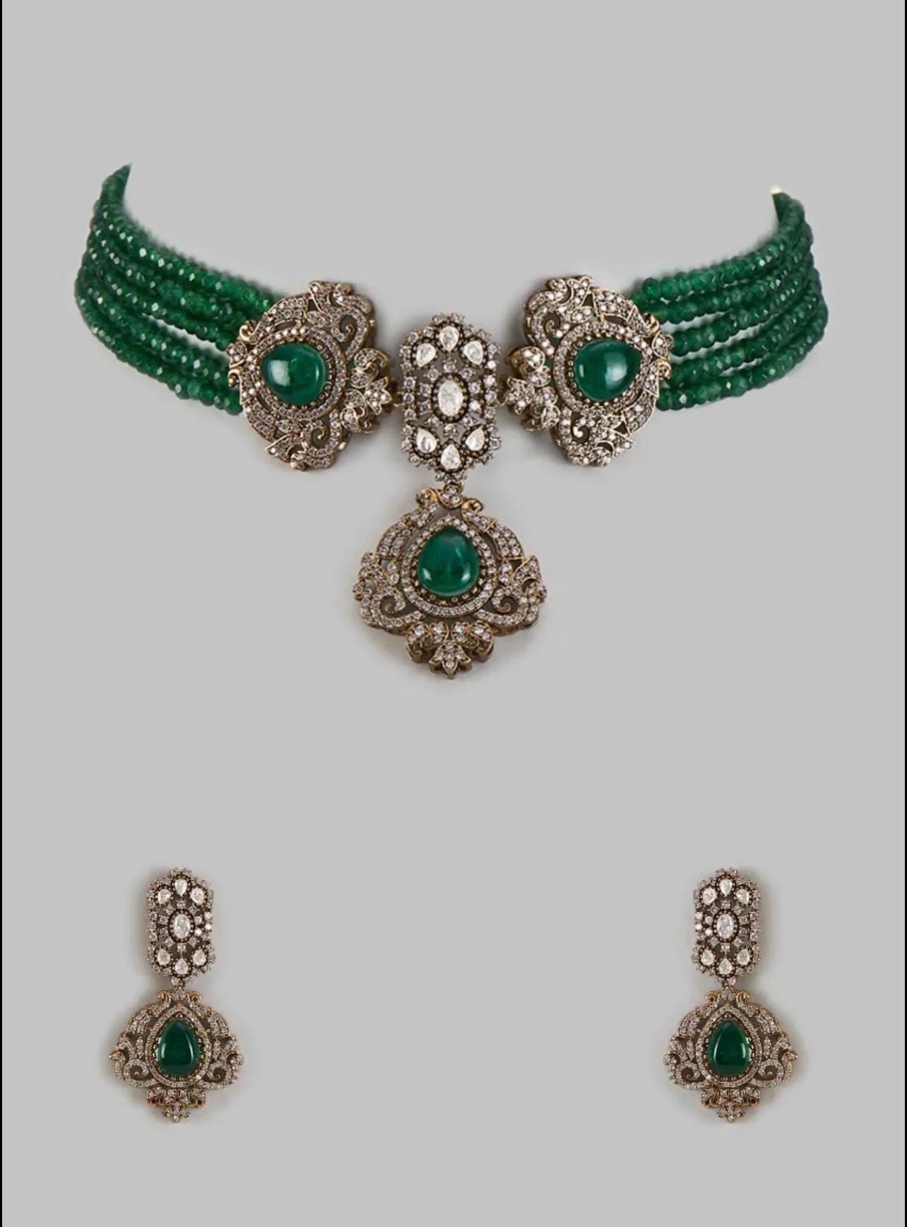 Sabyasachi inspired Premium Emerald Green Moissanite Kundan Choker Polki Jewelry Indian Victorian Green Stone Kundan Set Statement Choker