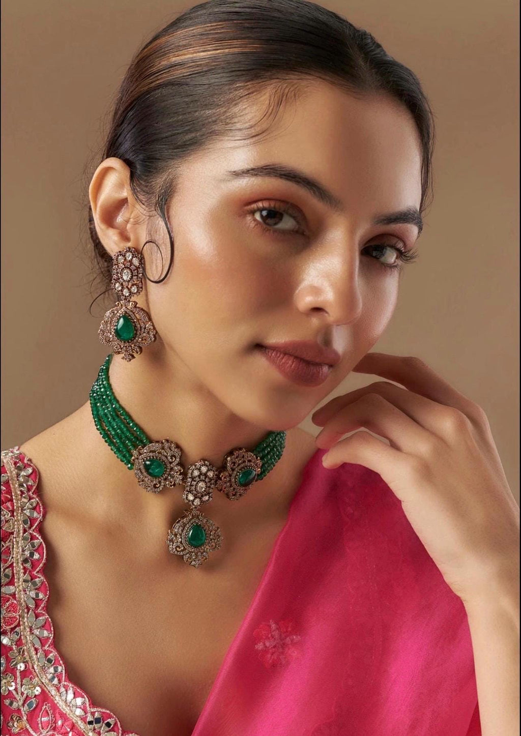 Sabyasachi inspired Premium Emerald Green Moissanite Kundan Choker Polki Jewelry Indian Victorian Green Stone Kundan Set Statement Choker