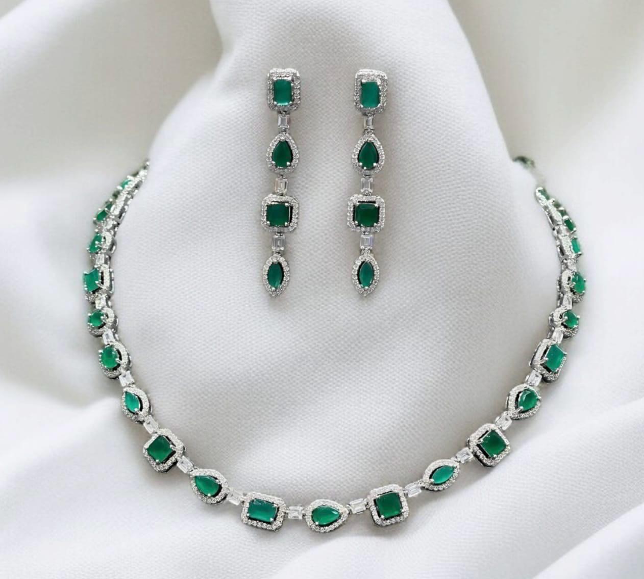 American diamond statement necklace set with earrings/bridesmaid bride wedding necklace/Indian Pakistani designer stone and diamond jewelry