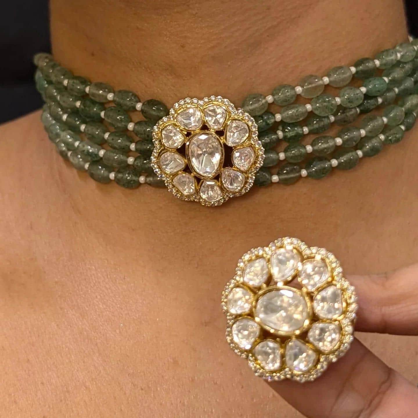 Mossanite polki choker set with studs / polki choker set