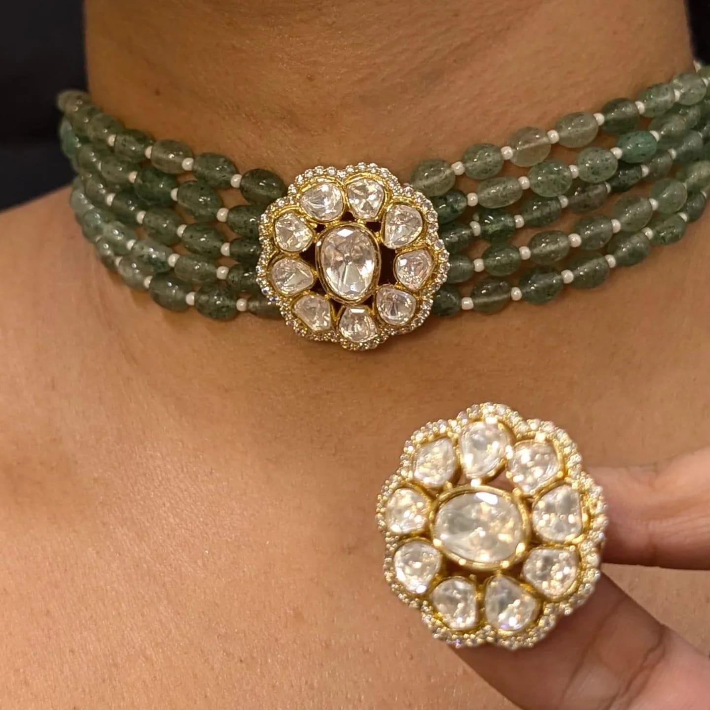Mossanite polki choker set with studs / polki choker set