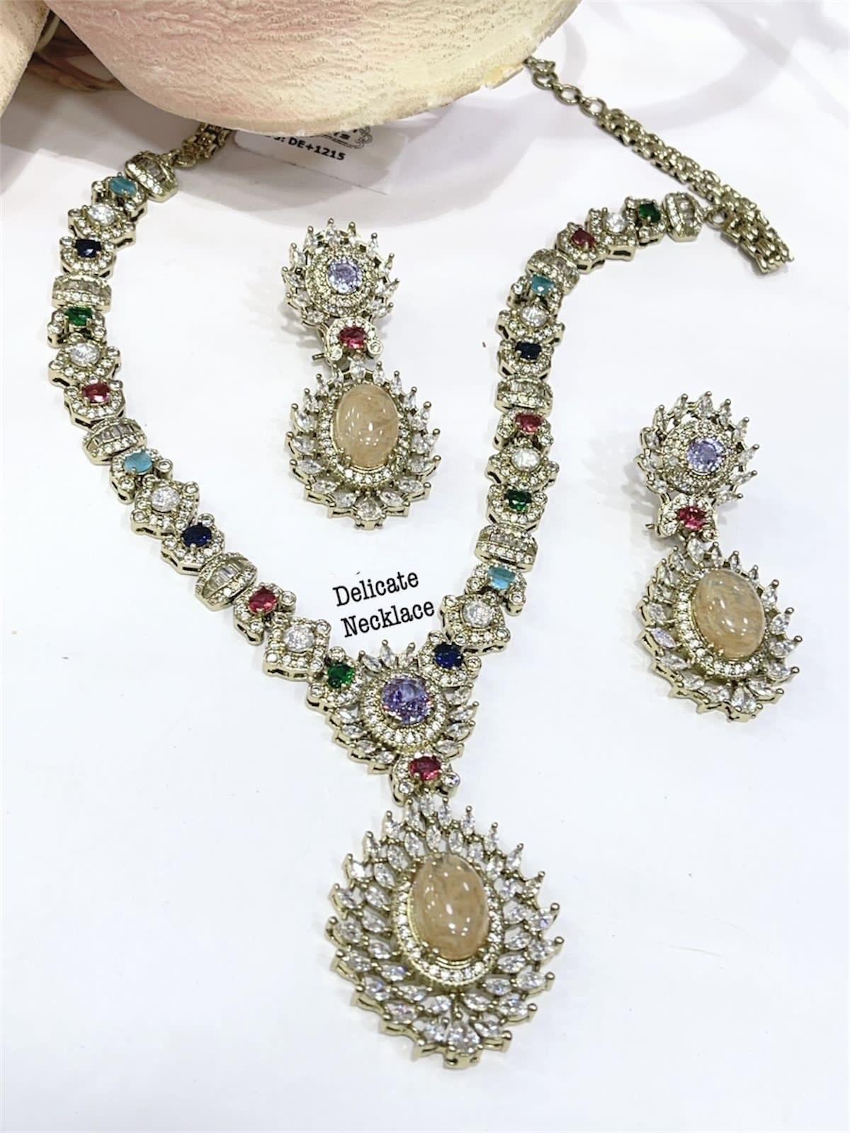Sabyasachi Inspired Moissanite Kundan Polki with Navratan carving stones fusion necklace/Celebrity bridal Wedding Set/Statement necklace