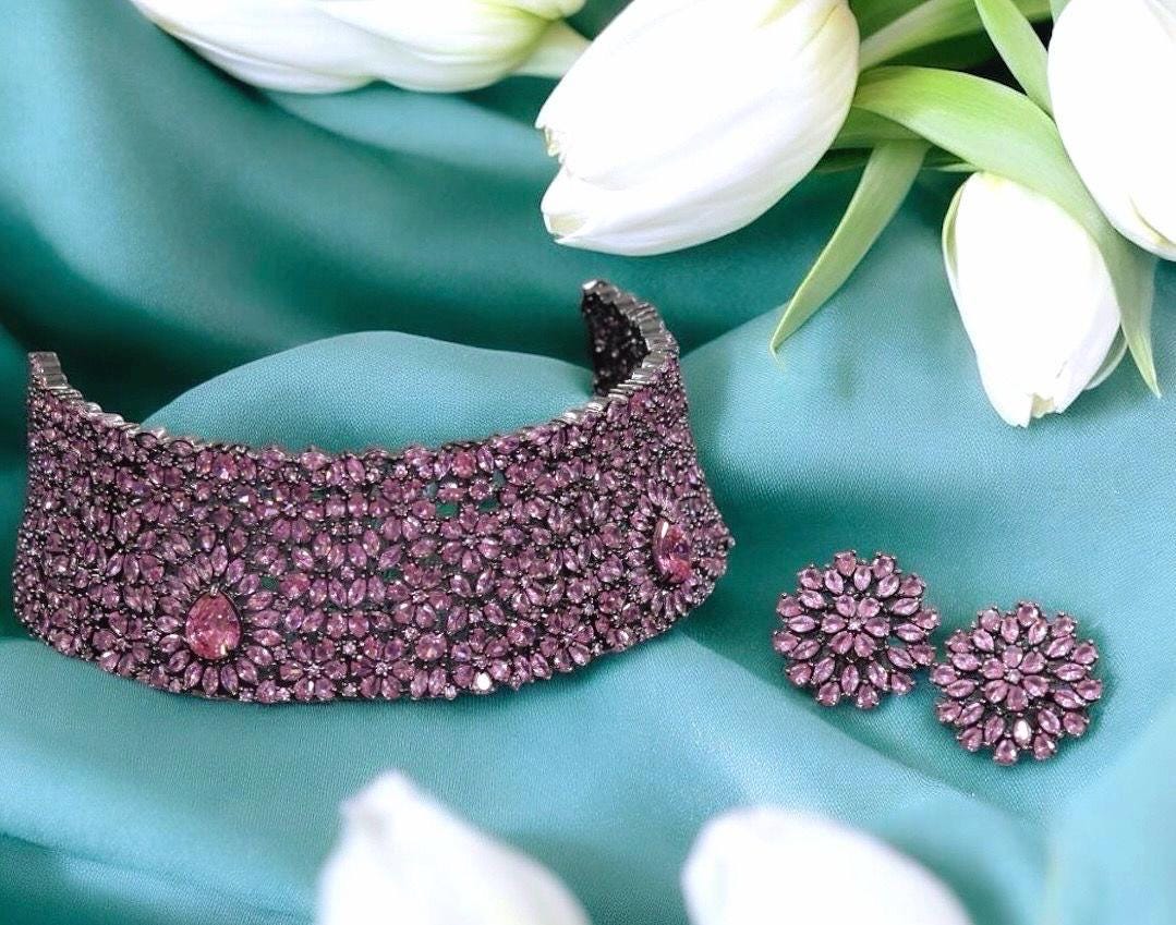 Sabyasachi Victorian Alia Bhatt inspired Kundan Polki Diamond Heavy Statement Bridal Choker Indian Pakistani Necklace Set with earrings