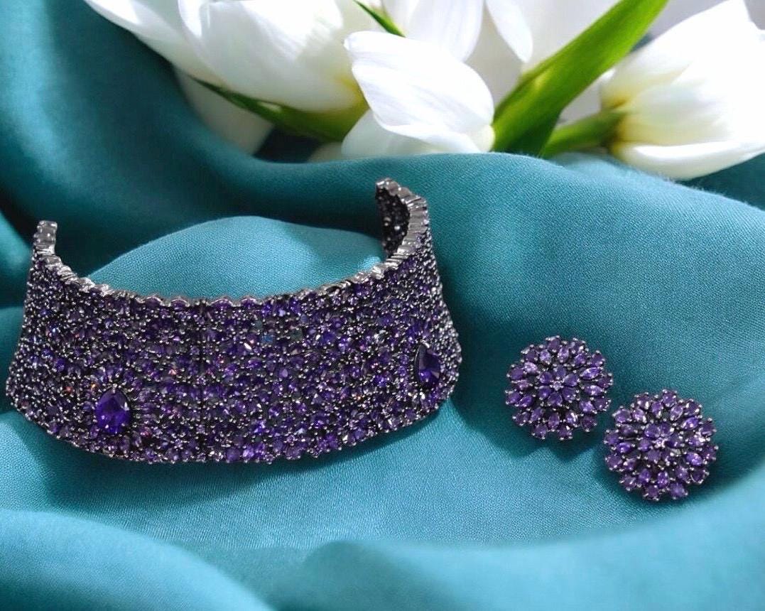 Sabyasachi Victorian Alia Bhatt inspired Kundan Polki Diamond Heavy Statement Bridal Choker Indian Pakistani Necklace Set with earrings
