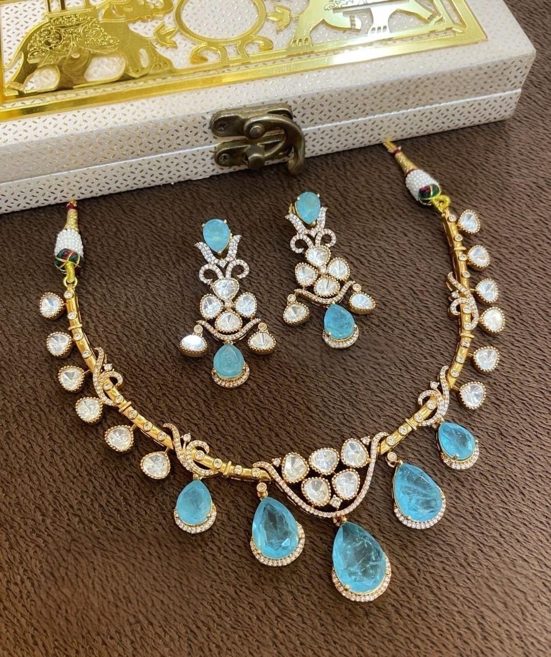 Sabyasachi inspired Victorian style uncut moissanite polki necklace set/Statement Indian Bridal Ambani wedding pakistani celebrity jewelry