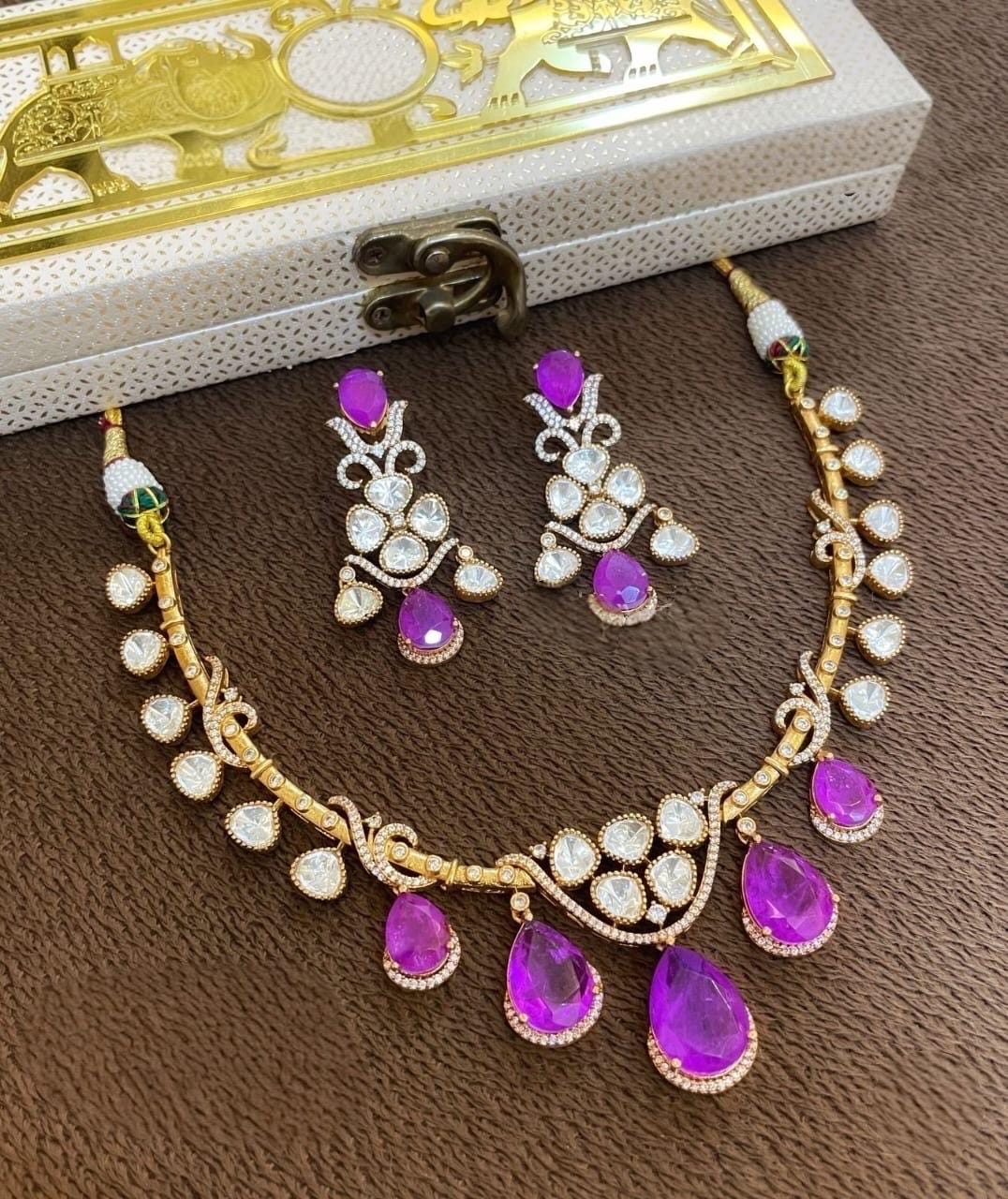 Sabyasachi inspired Victorian style uncut moissanite polki necklace set/Statement Indian Bridal Ambani wedding pakistani celebrity jewelry