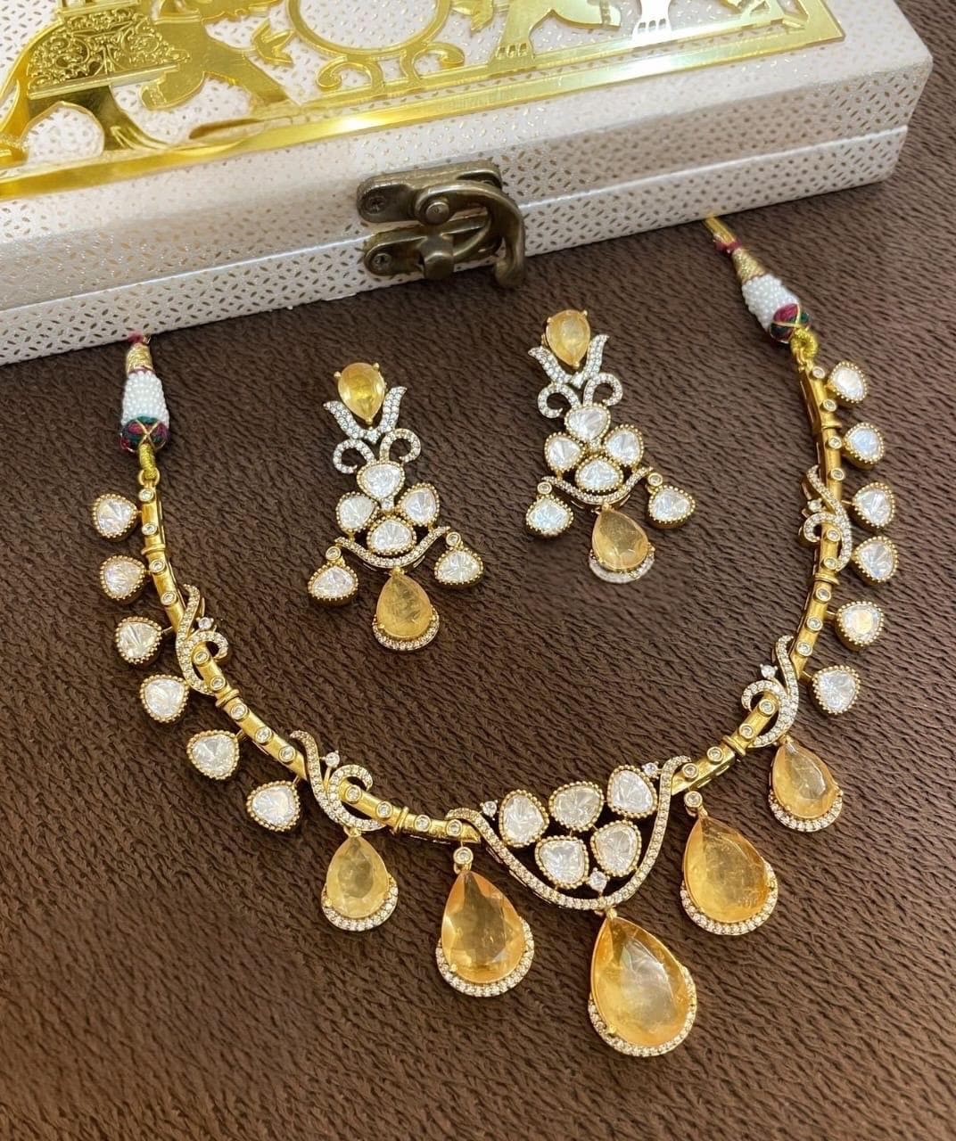 Sabyasachi inspired Victorian style uncut moissanite polki necklace set/Statement Indian Bridal Ambani wedding pakistani celebrity jewelry
