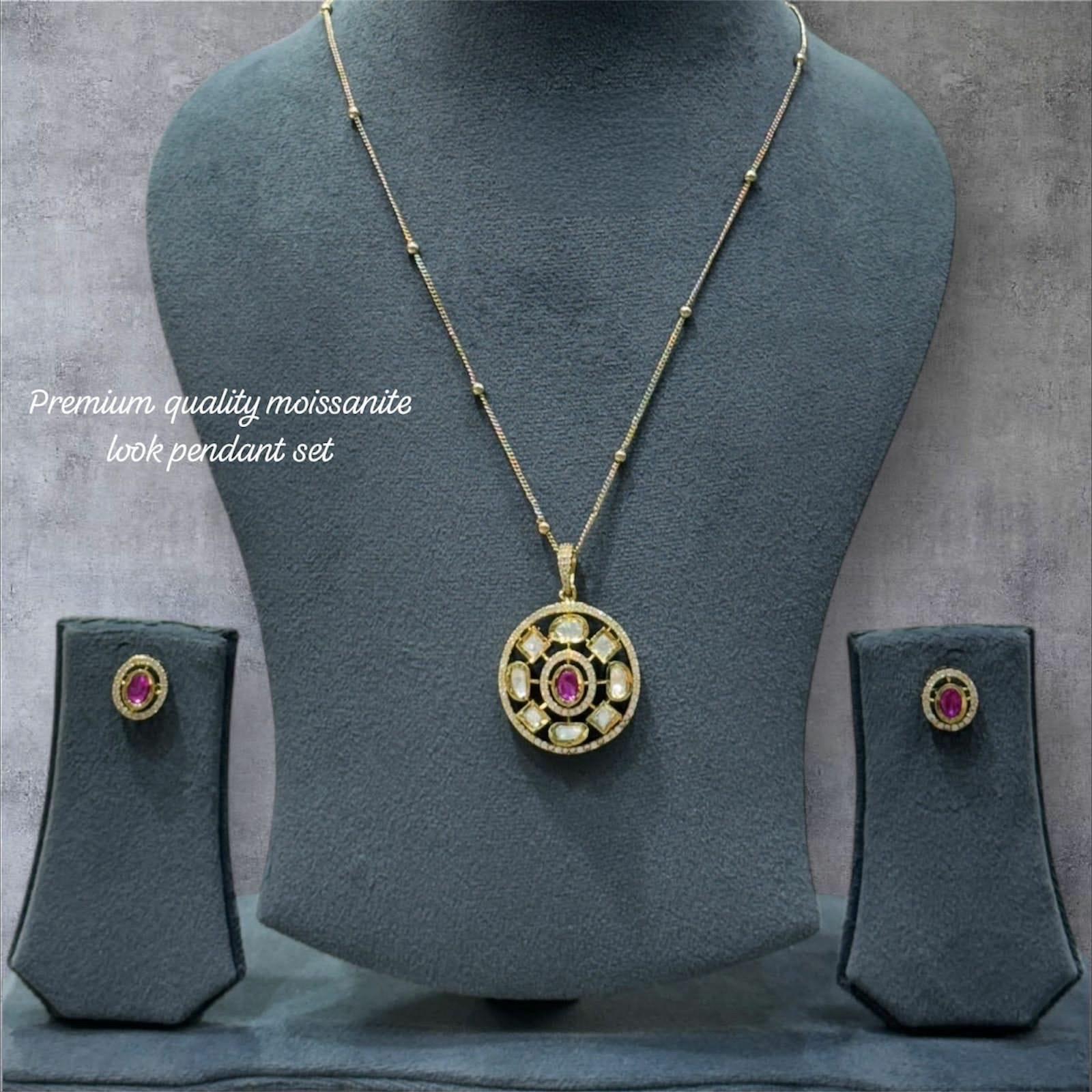 Elegant Gold Finish Chain Round Pendant Necklace With Earrings Sabysachi Indian Pakistani Punjabi Bridal Wedding Bridesmaid Statement Set