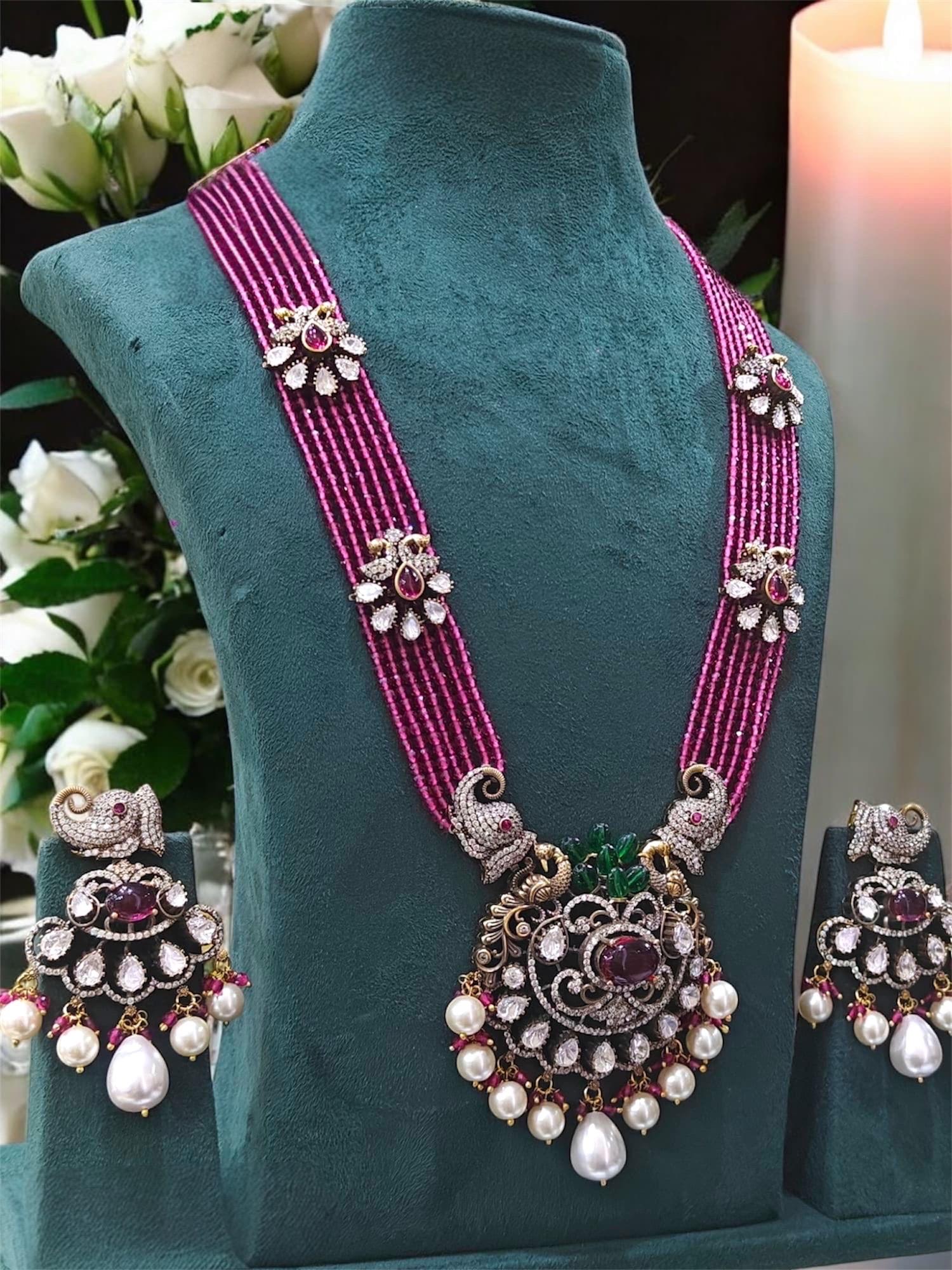 Jadau Kundan long multi string Necklace Mala Set with earrings/Sabyasachi Inspired elephant Jewelry/Bollywood Jewelry/Statement necklace