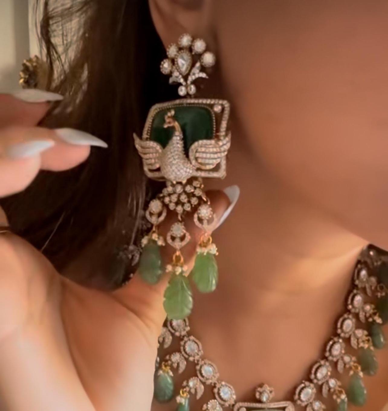 Sabyasachi Polki Kundan Mint Statement Necklace Set/Kundan PREMIUM Indian Pakistani Bridal Jadau Jewelry Moissanite Polki Diamond jewelry
