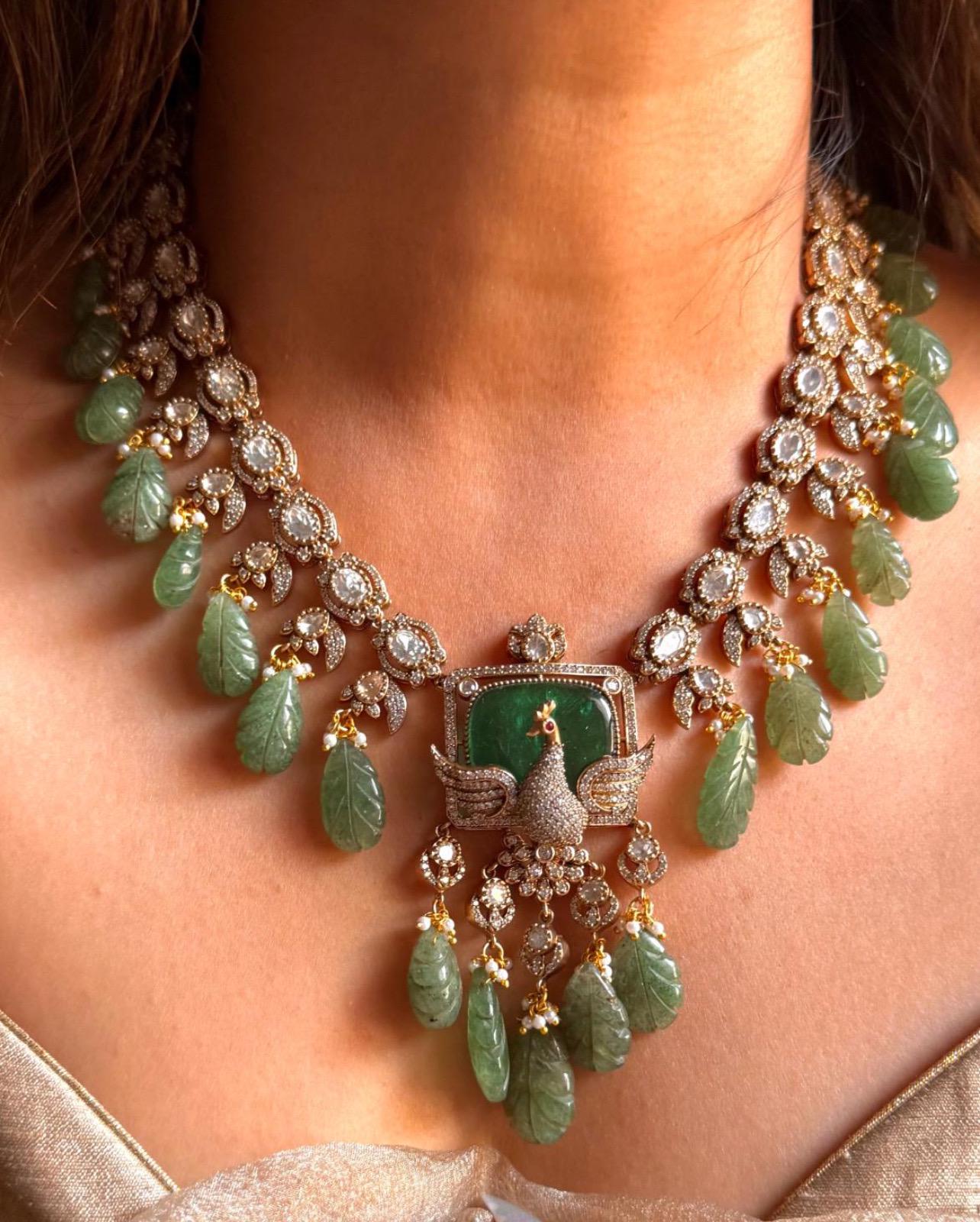 Sabyasachi Polki Kundan Mint Statement Necklace Set/Kundan PREMIUM Indian Pakistani Bridal Jadau Jewelry Moissanite Polki Diamond jewelry