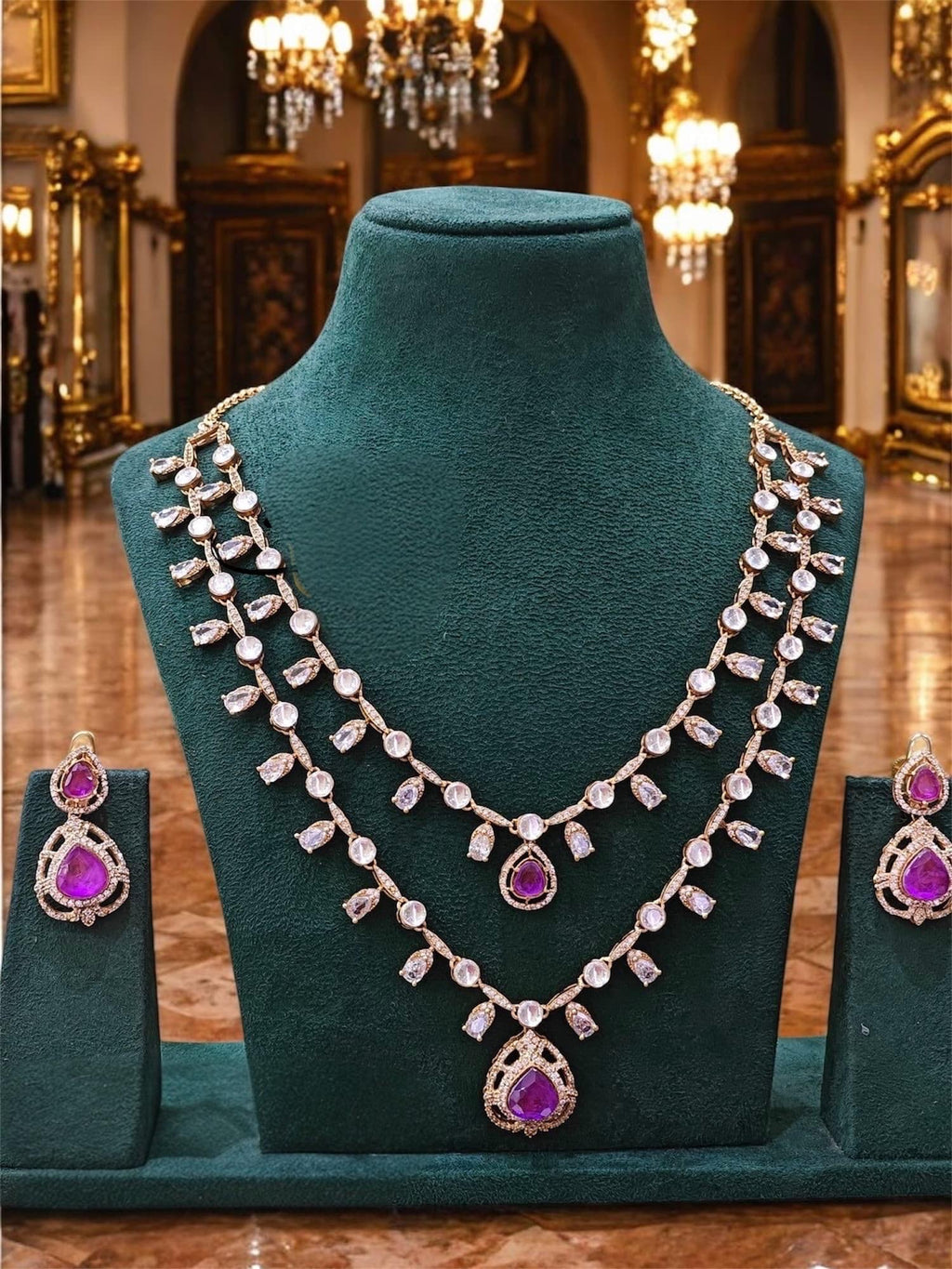 Moissanite Polki doublet stone layered Necklace with earrings,Bridal Wedding Statement Indian Pakistani jewery,Bollywood,Sabyasachi set