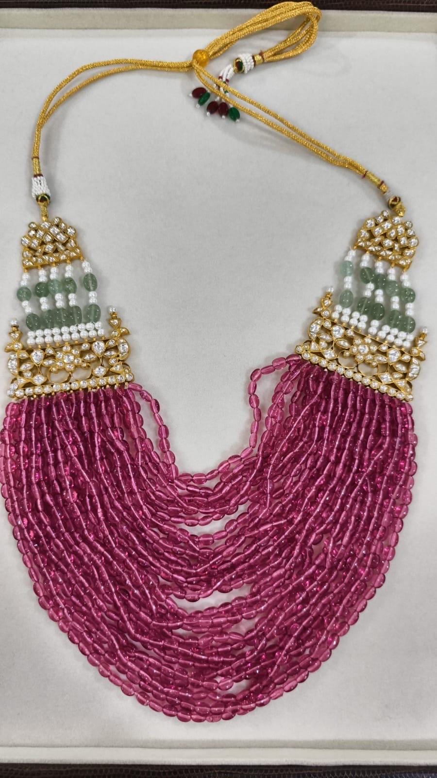 Jadau Kundan long ruby pink multi string Necklace Set with stud earrings/Sabyasachi Inspired Jewelry/Bollywood Jewelry/Statement necklace