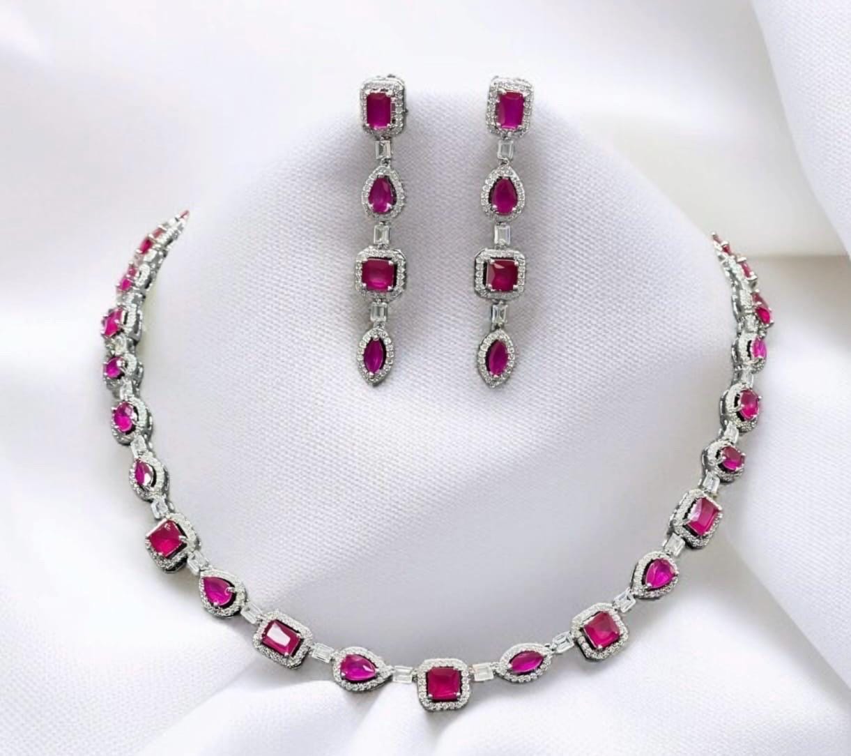 American diamond statement necklace set with earrings/bridesmaid bride wedding necklace/Indian Pakistani designer stone and diamond jewelry