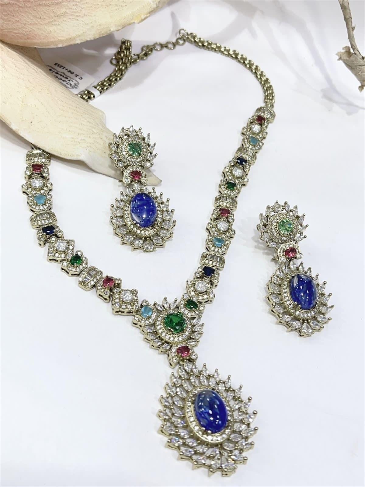 Sabyasachi Inspired Moissanite Kundan Polki with Navratan carving stones fusion necklace/Celebrity bridal Wedding Set/Statement necklace