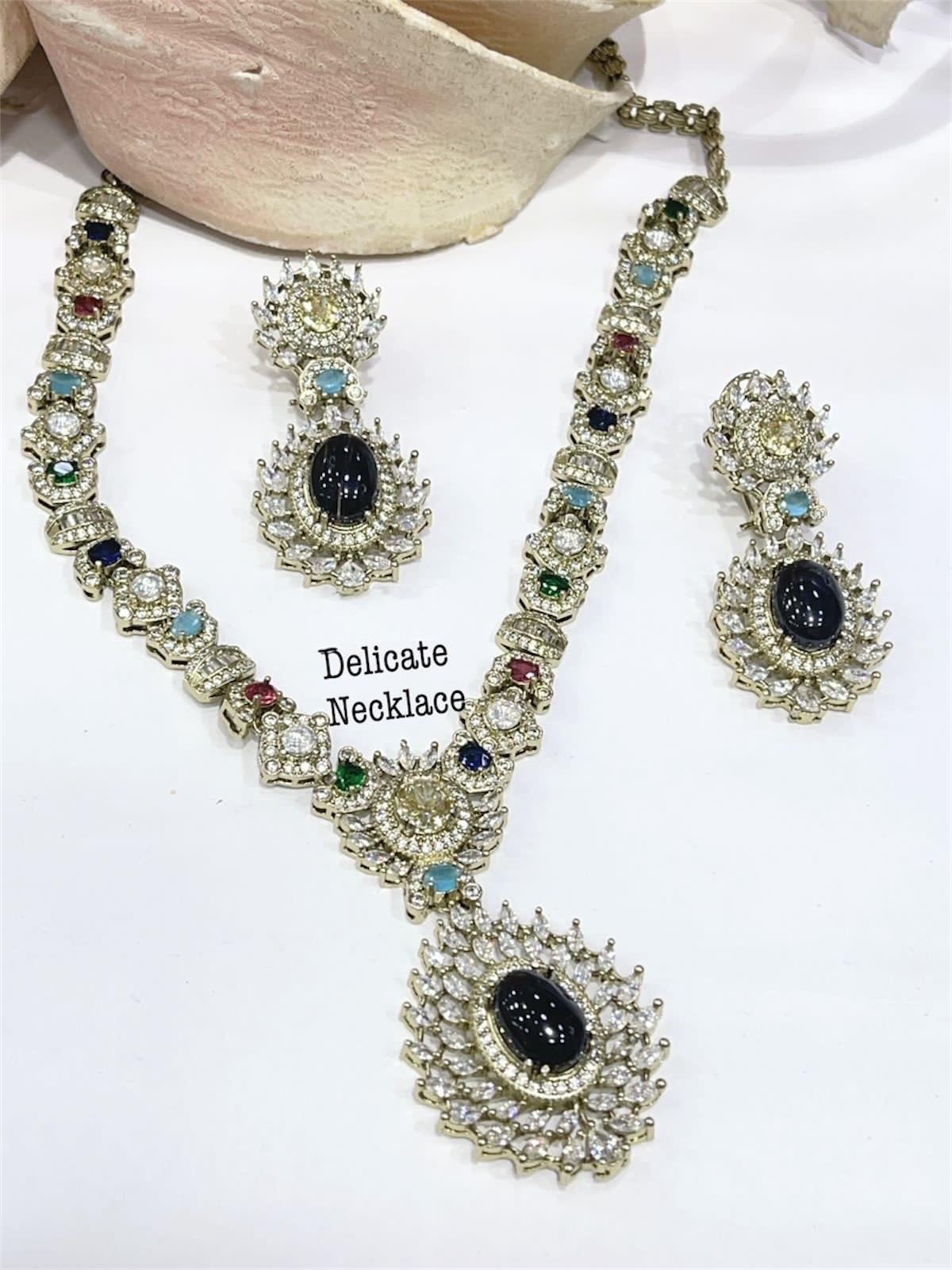 Sabyasachi Inspired Moissanite Kundan Polki with Navratan carving stones fusion necklace/Celebrity bridal Wedding Set/Statement necklace