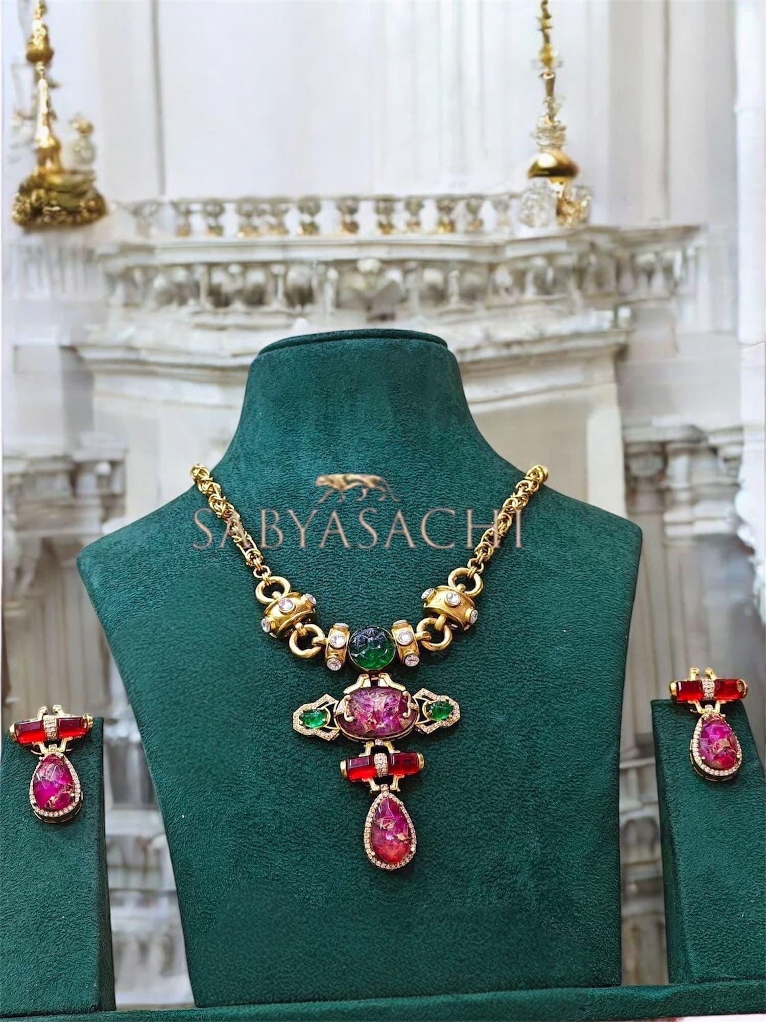 Sabyasachi inspired Moissanite Polki Doublet stone Cross pendant set with earrings,statement fusion Indian Pakistani Bridal Bridesmaid set