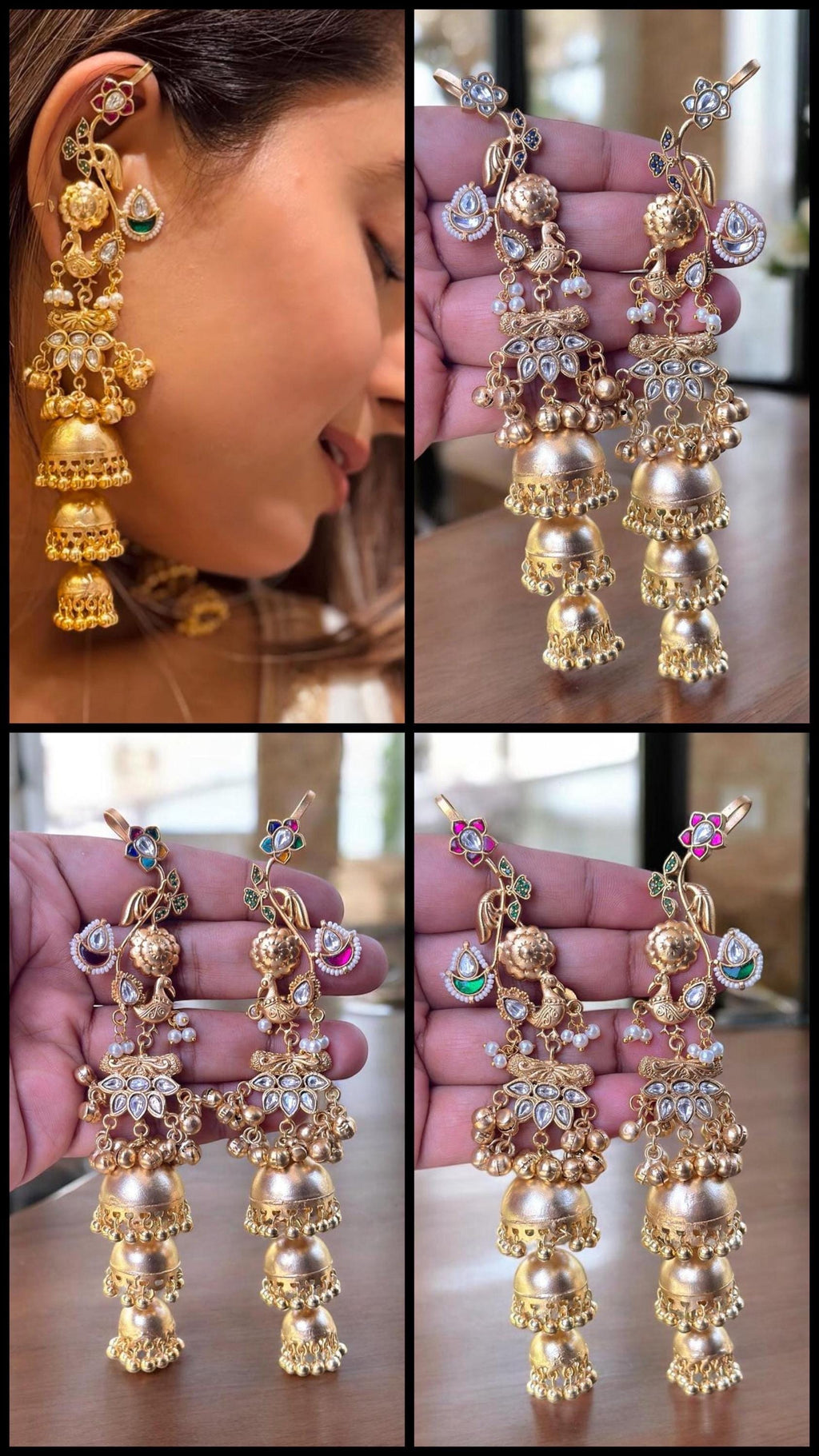 Peacock kaanphool/earcuffs/gold plated fusion earrings/jhumka earrings/Ghungroo celebrity Bollywood Indian Pakistani bridal wedding earrings