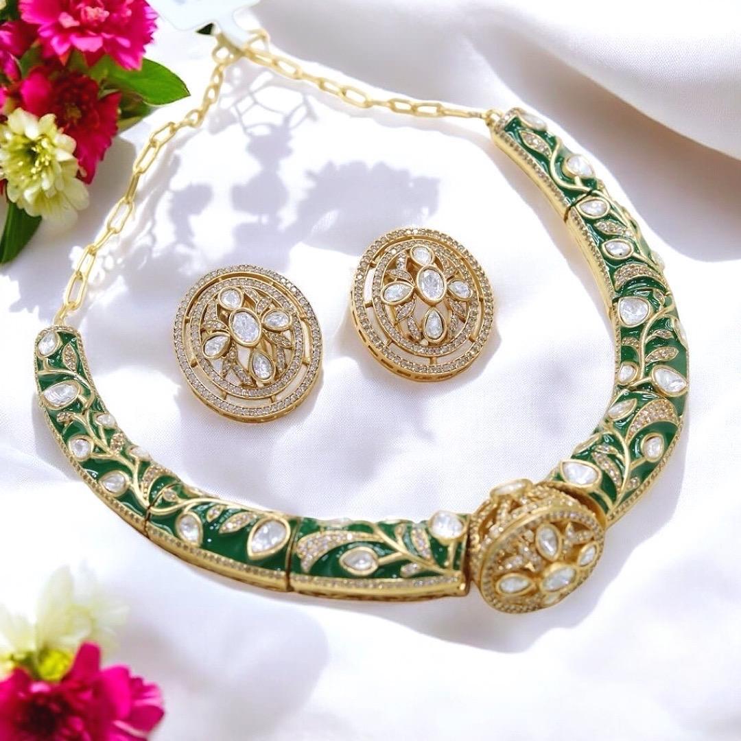 Sabyasachi inspired uncut moissanite polki Hasli necklace set/Statement Indian Bridal Ambani wedding pakistani celebrity bridesmaid jewelry