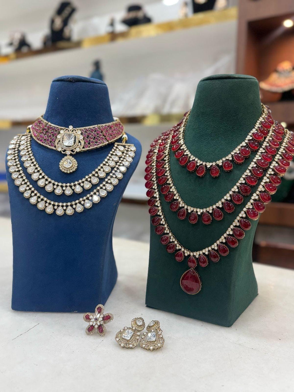 Aishwarya Rai Cannes inspired mossanite polki Ruby long and short multi bridal necklace set with earrings and ring/Statement Manish Malhotra