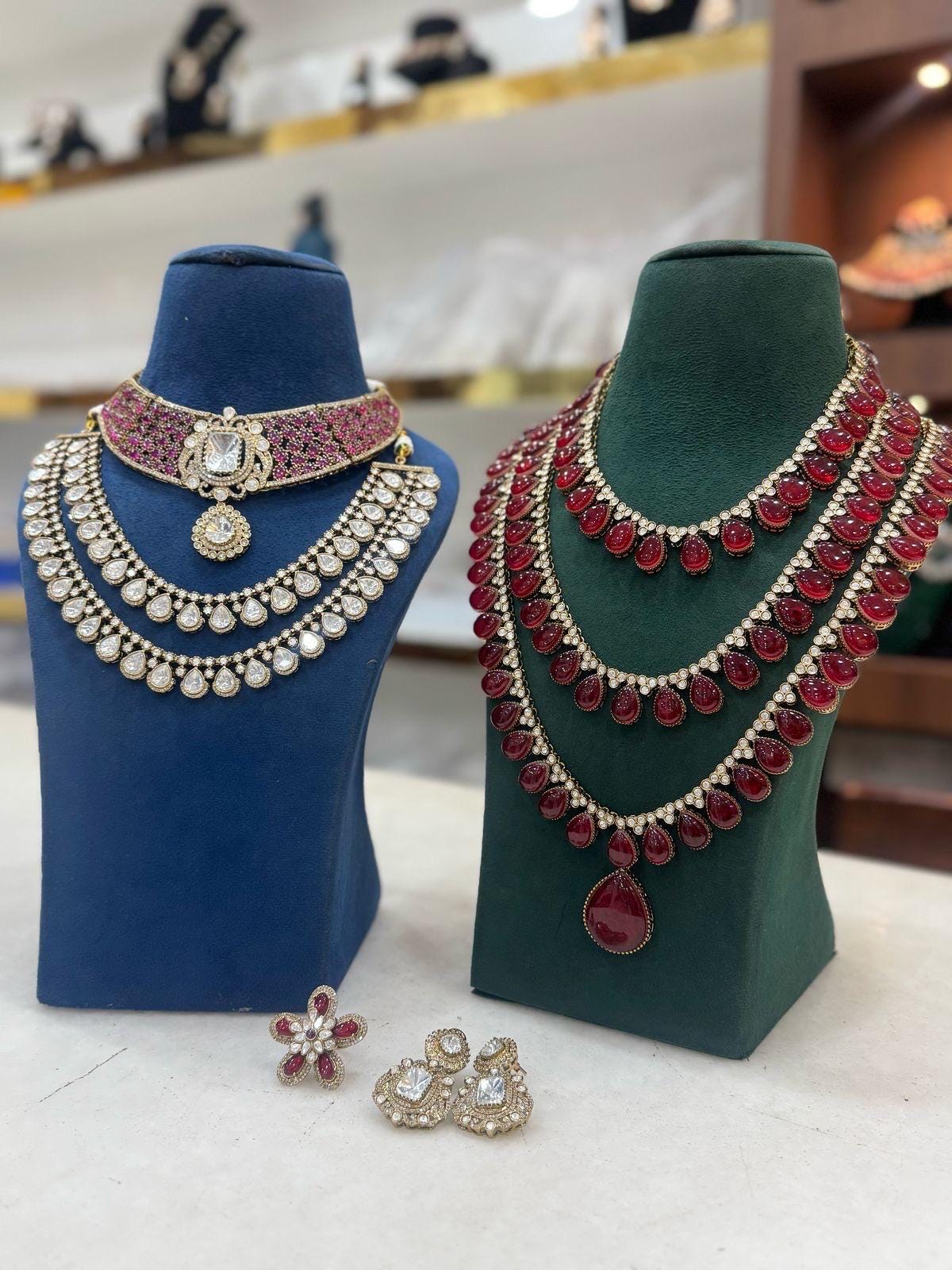 Aishwarya Rai Cannes inspired mossanite polki Ruby long and short multi bridal necklace set with earrings and ring/Statement Manish Malhotra