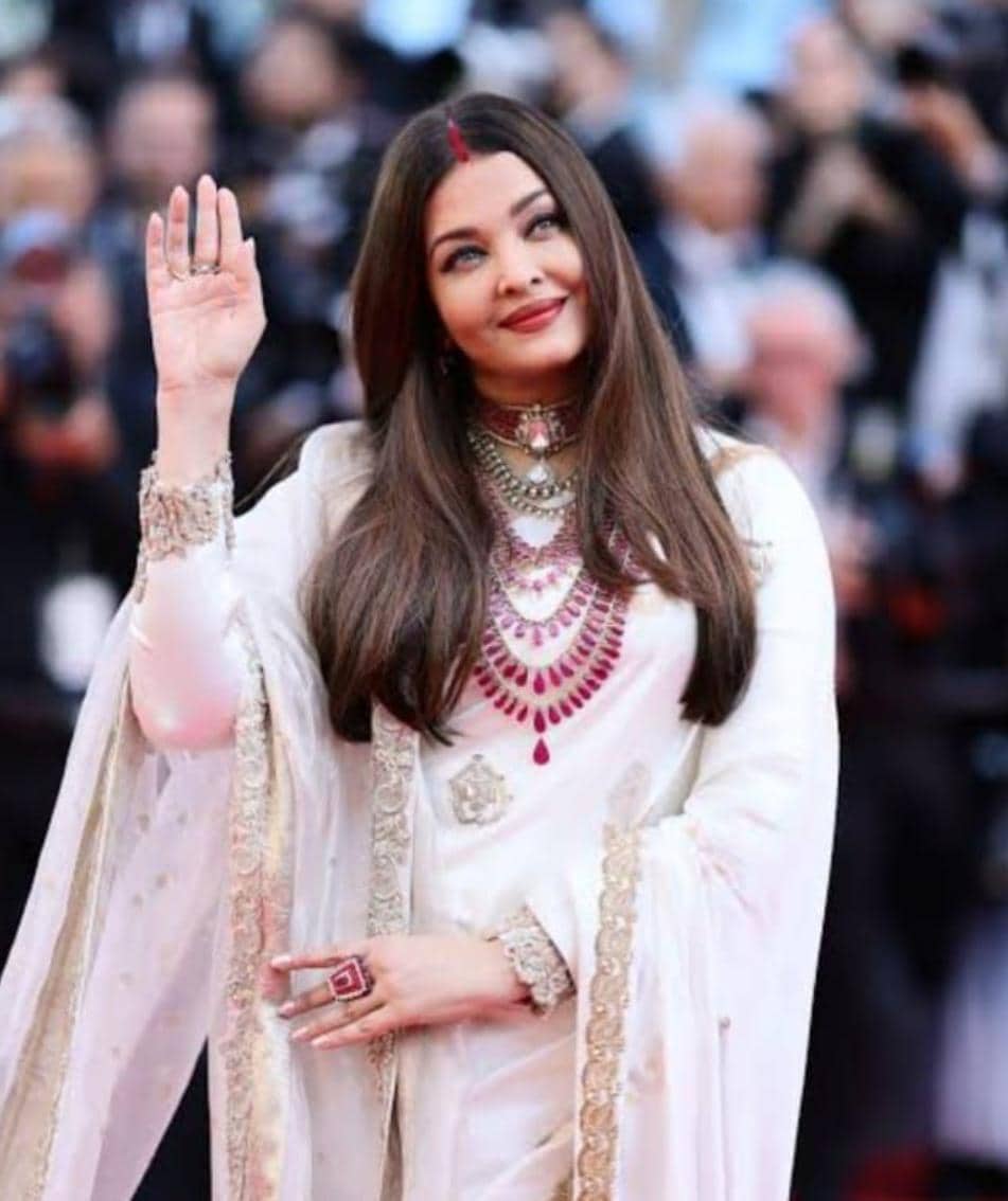 Aishwarya Rai Cannes inspired mossanite polki Ruby long and short multi bridal necklace set with earrings and ring/Statement Manish Malhotra