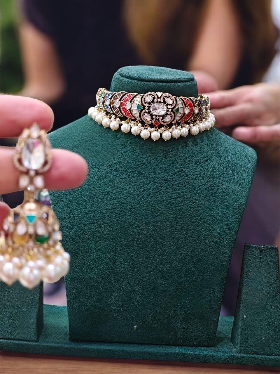 Navratan Sabyasachi Inspired Moissanite Polki Kundan Pearl Bridal Wedding Set,Choker set,bridal set,Statement Indian Pakistani necklace set
