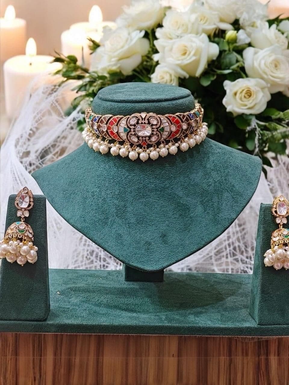 Navratan Sabyasachi Inspired Moissanite Polki Kundan Pearl Bridal Wedding Set,Choker set,bridal set,Statement Indian Pakistani necklace set