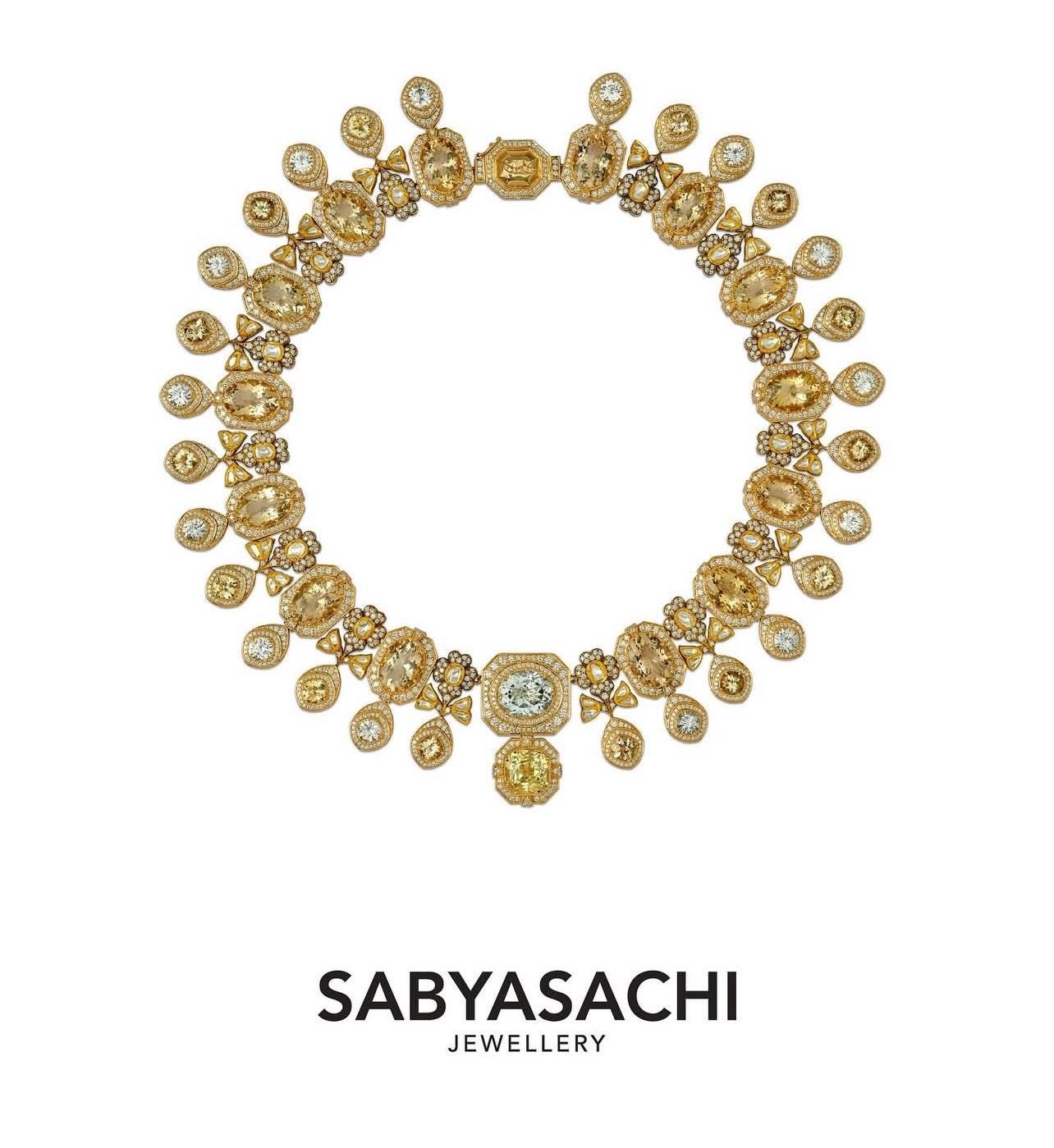 Fine Gold Finish Citrine and Crystal Bridal Fusion Statement Wedding Jewelry Necklace Set with Earrings Sabyasachi Jewelry/Indian Pakistani