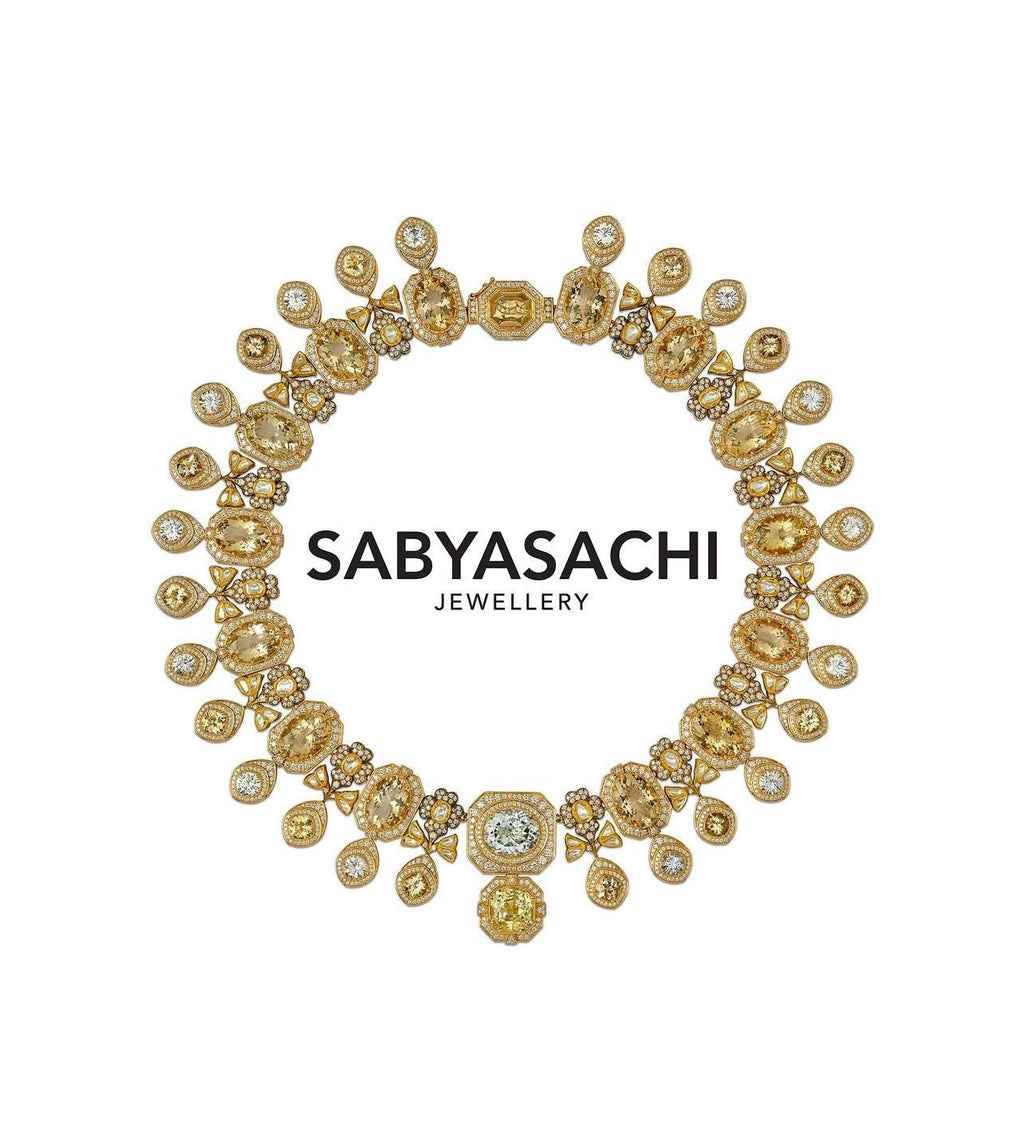 Fine Gold Finish Citrine and Crystal Bridal Fusion Statement Wedding Jewelry Necklace Set with Earrings Sabyasachi Jewelry/Indian Pakistani