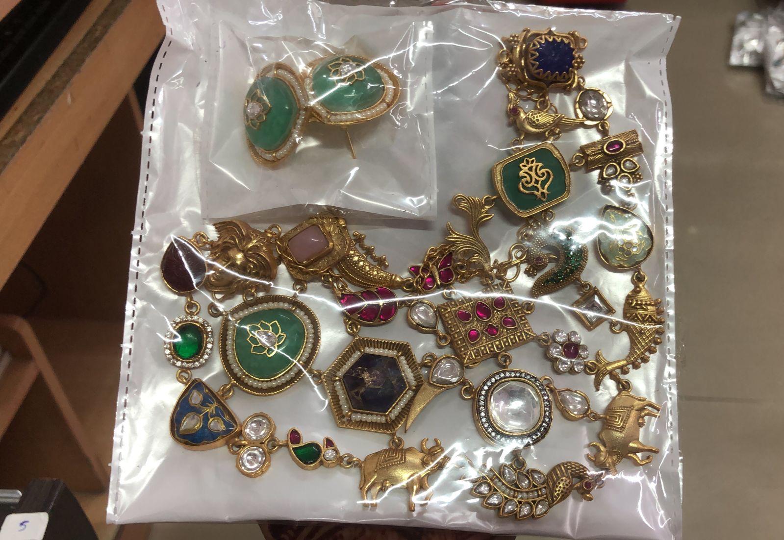 Sabyasachi inspired gold mossanite kundan and stones multi layer necklace chain with earrings/Indian Pakistani wedding fusion statement set