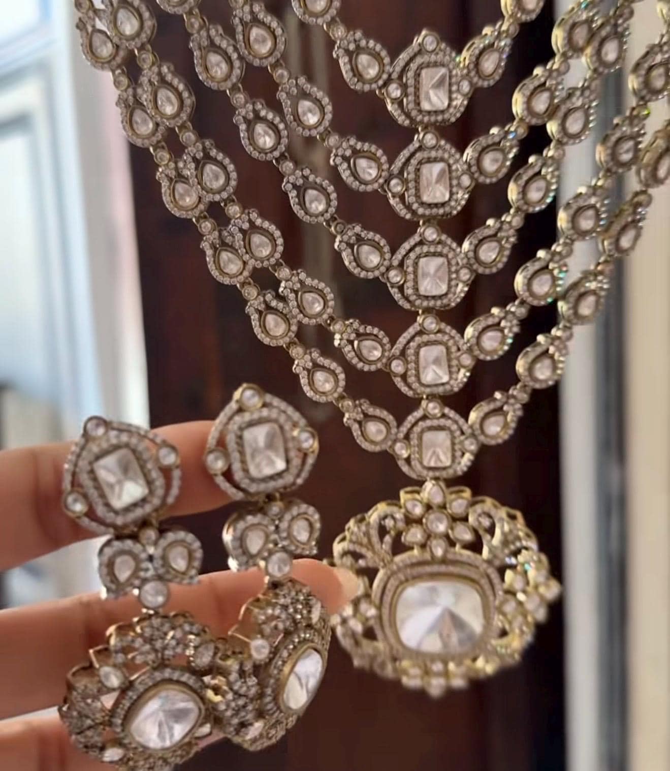 Victorian Moissanite multi layer Polki Necklace, Sabyasachi jewelry,Indian Pakistani Wedding Bridal Statement Fusion showstopper necklace