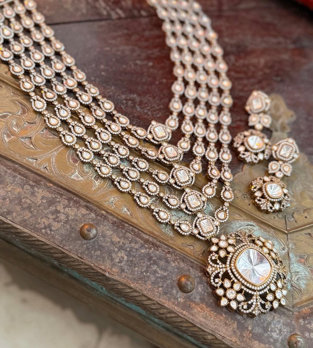Victorian Moissanite multi layer Polki Necklace, Sabyasachi jewelry,Indian Pakistani Wedding Bridal Statement Fusion showstopper necklace