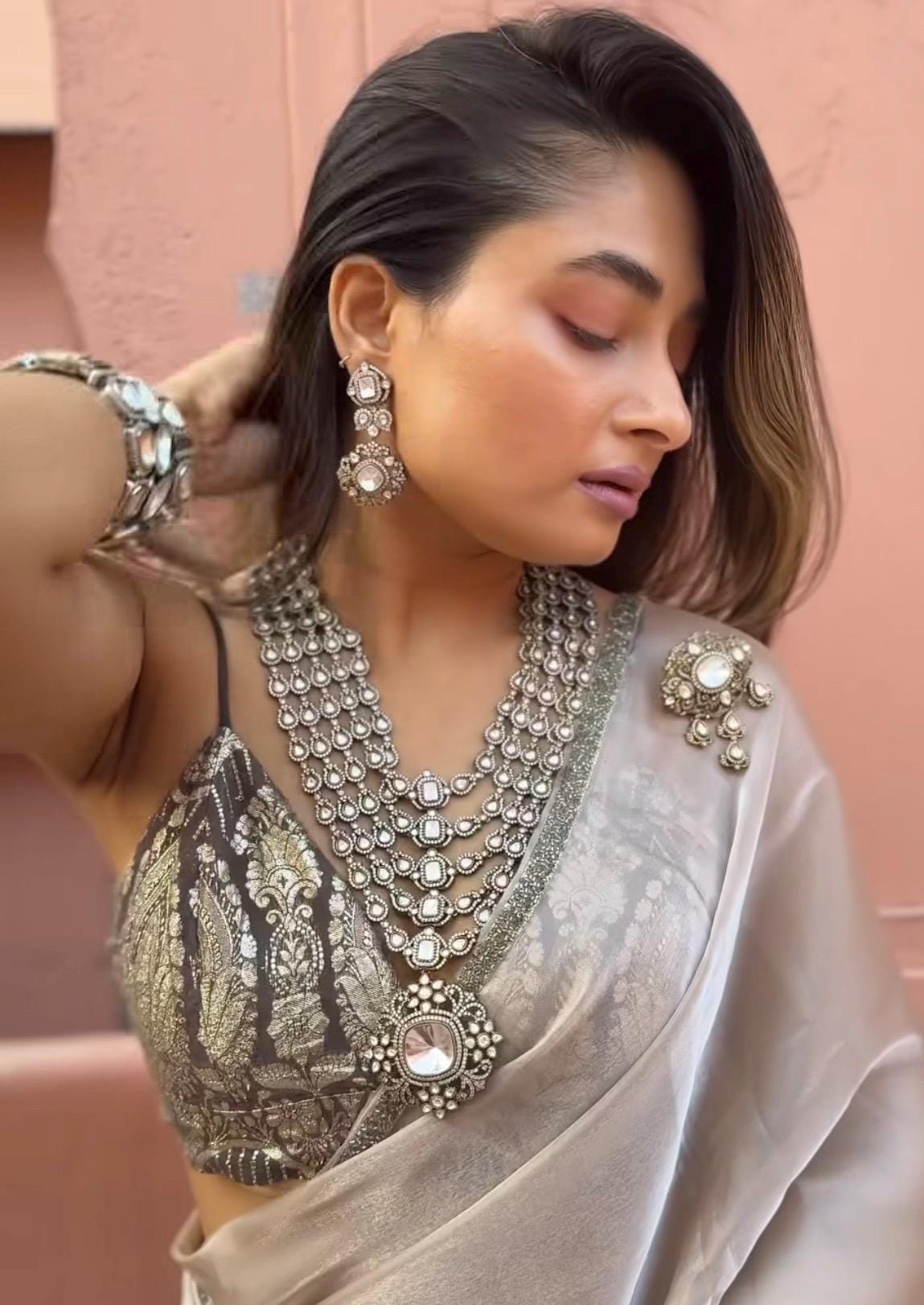 Victorian Moissanite multi layer Polki Necklace, Sabyasachi jewelry,Indian Pakistani Wedding Bridal Statement Fusion showstopper necklace