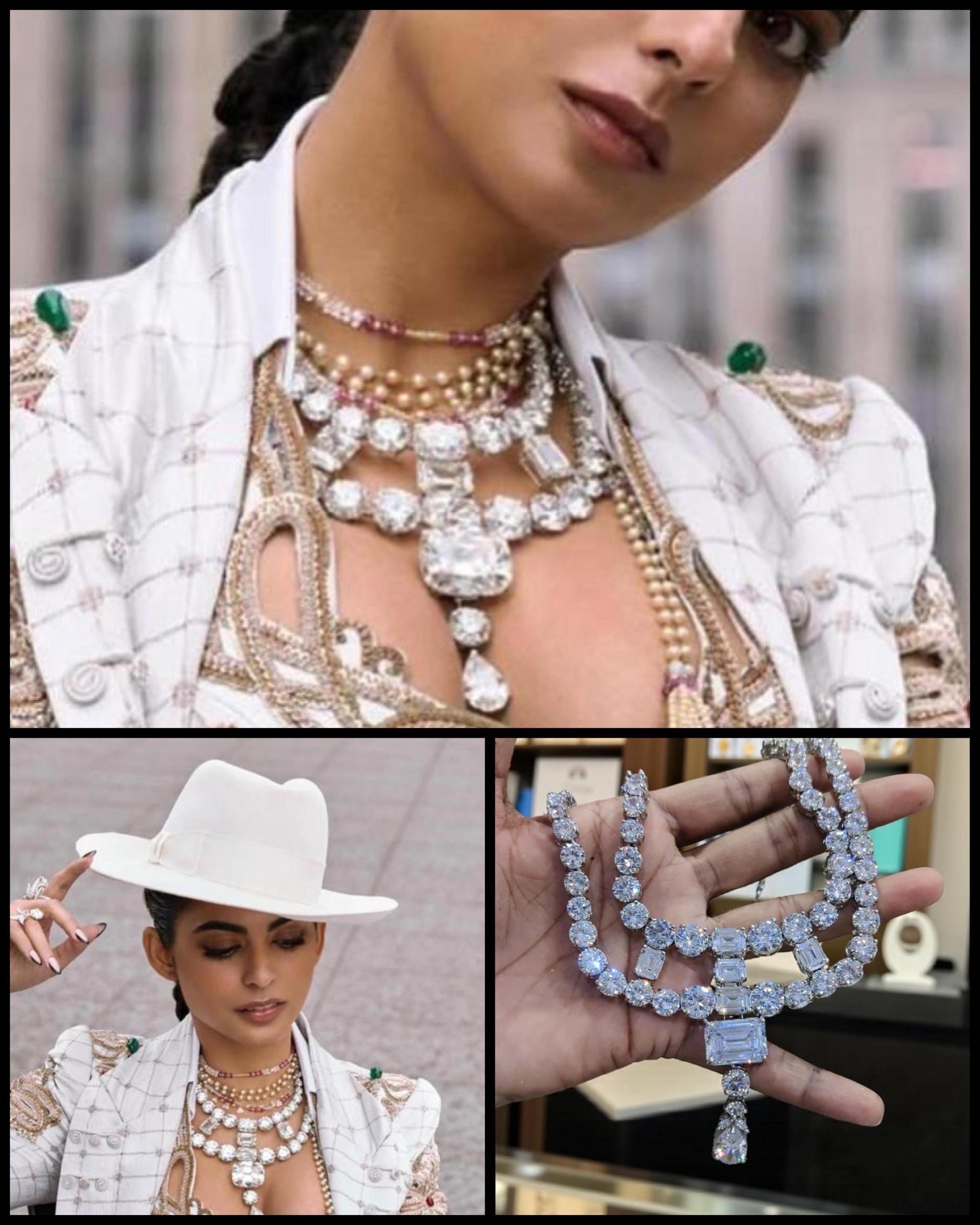 Cartier inspired diamond statement necklace set with earrings/celebrity jewelry/statement necklace/Western jewelry/Isha Ambani Met Gala set
