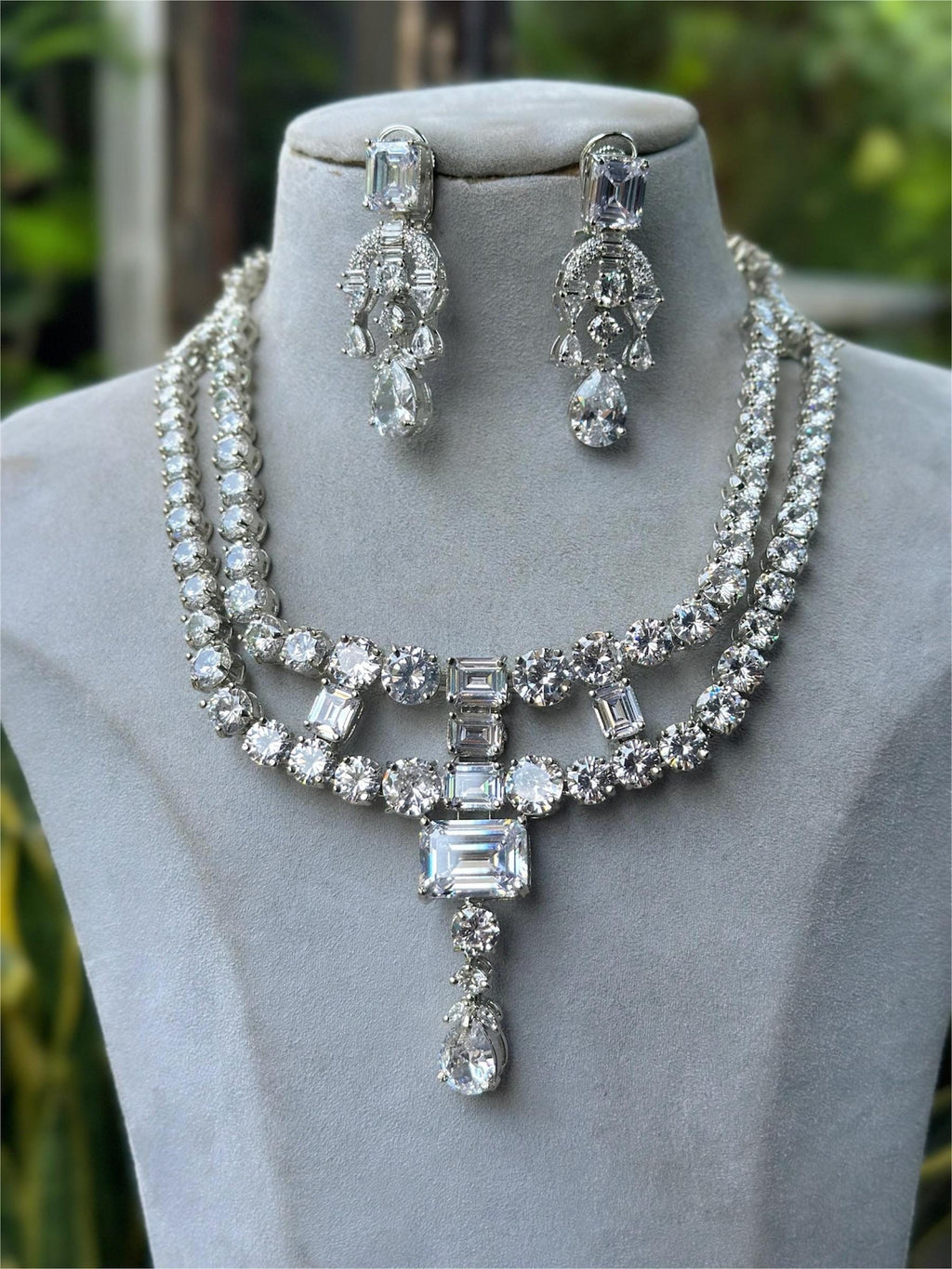 Cartier inspired diamond statement necklace set with earrings/celebrity jewelry/statement necklace/Western jewelry/Isha Ambani Met Gala set